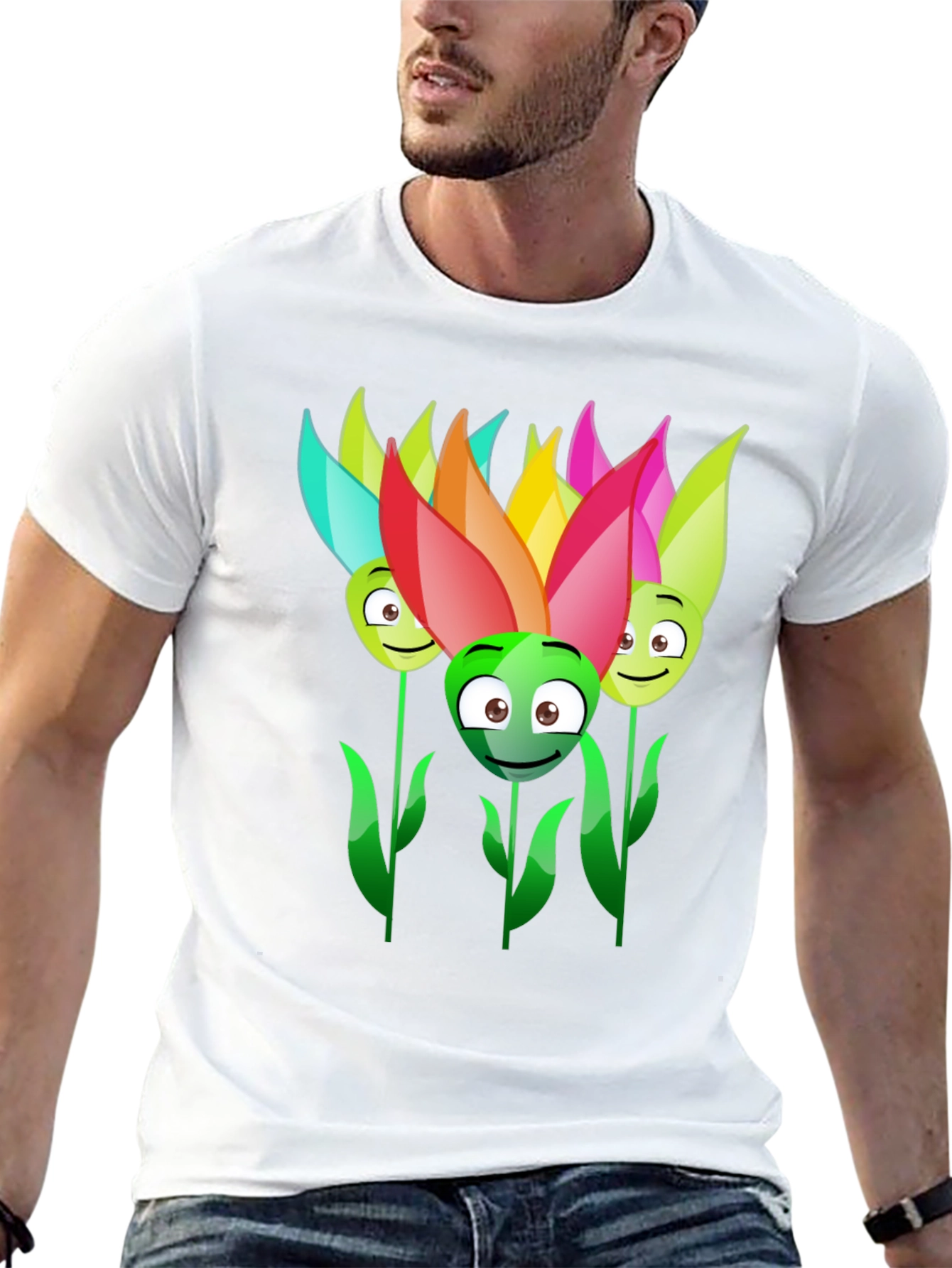 Funny Flower Faces Black T-Shirt