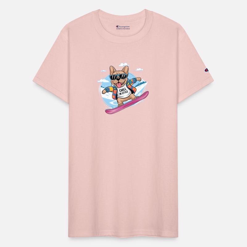 French Bulldog Snowboard Skiing for French