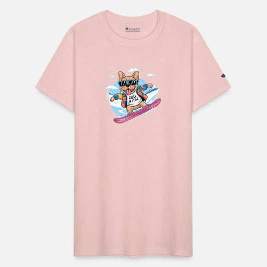 French Bulldog Snowboard Skiing for French