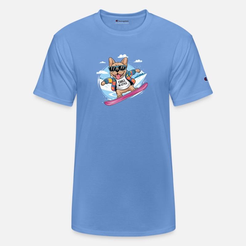 French Bulldog Snowboard Skiing for French