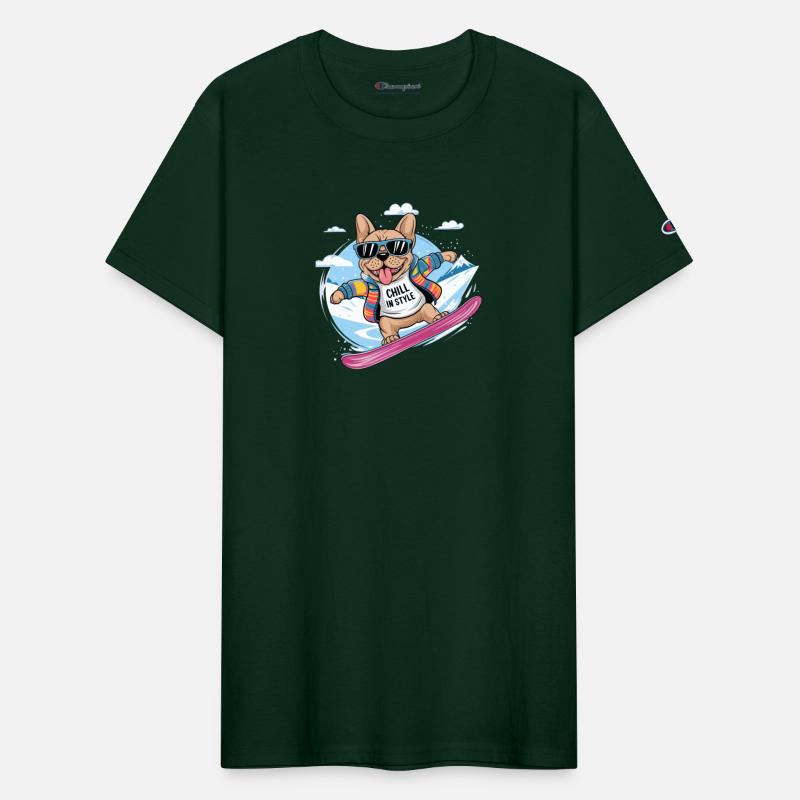 French Bulldog Snowboard Skiing for French