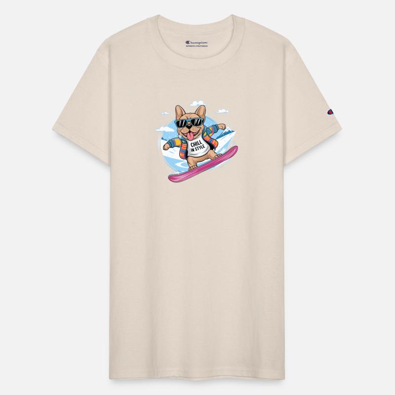 French Bulldog Snowboard Skiing for French