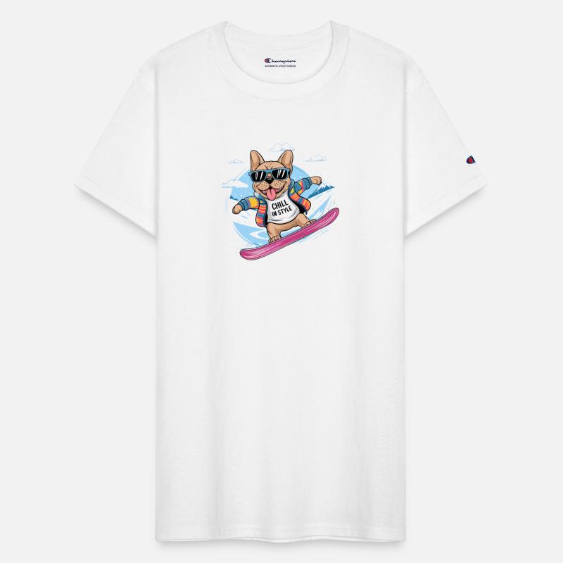 French Bulldog Snowboard Skiing for French