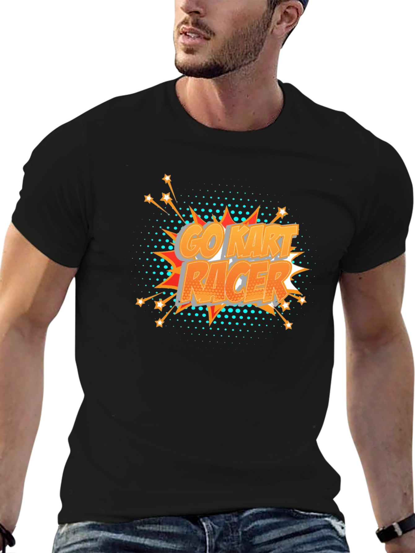 Go Kart Racer Black T-Shirt - Comic Book Style