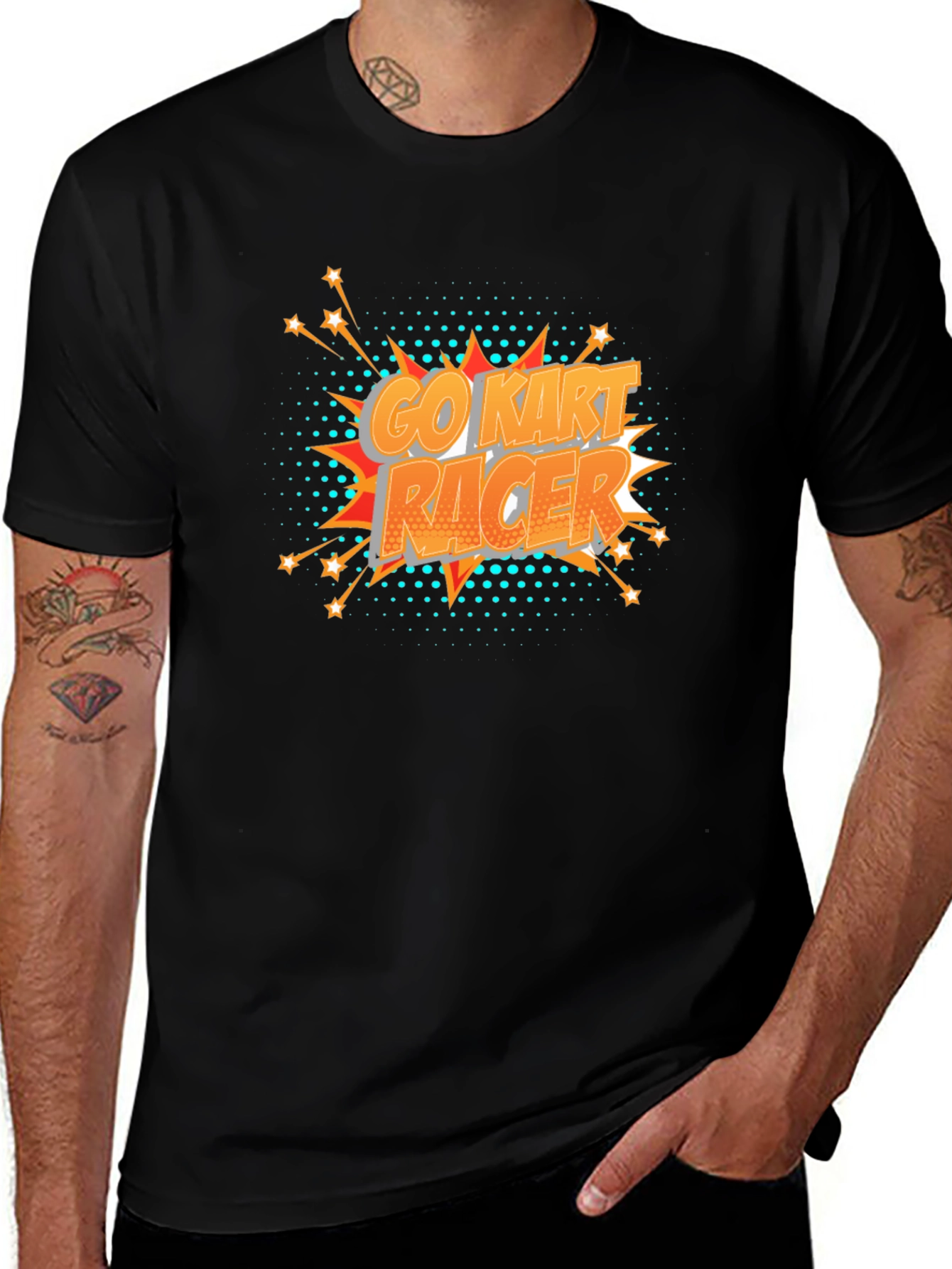 Go Kart Racer Black T-Shirt - Comic Book Style