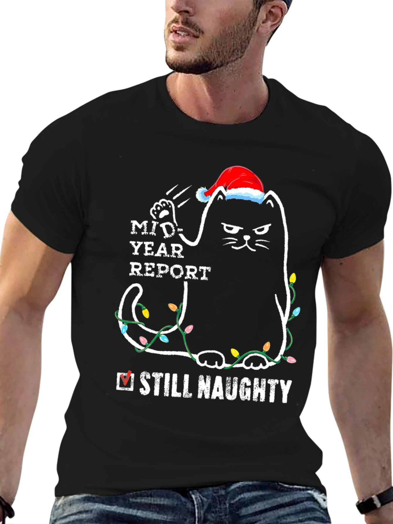 Naughty Cat Christmas T-Shirt