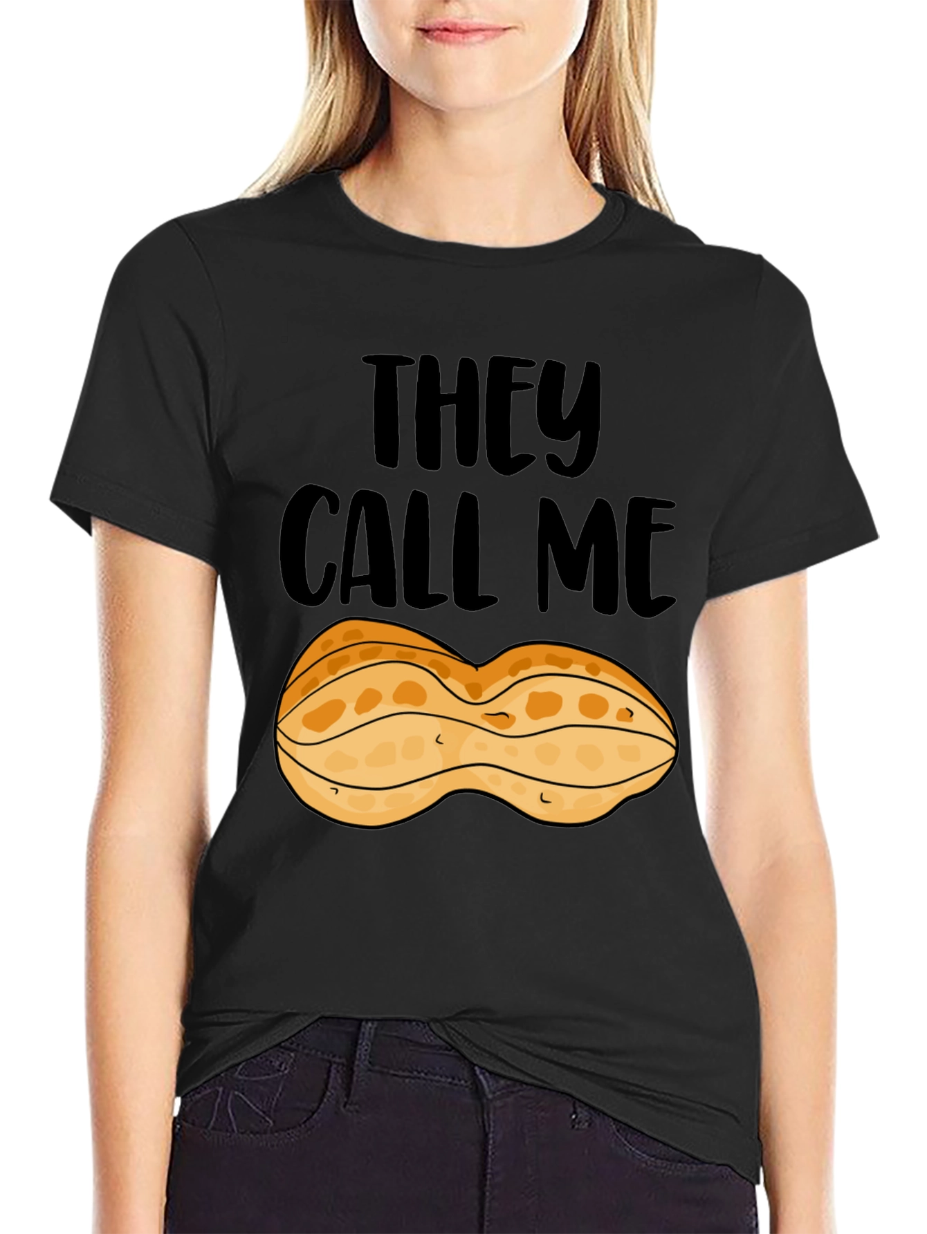 Peanut They Call Me Graphic Tee - Black