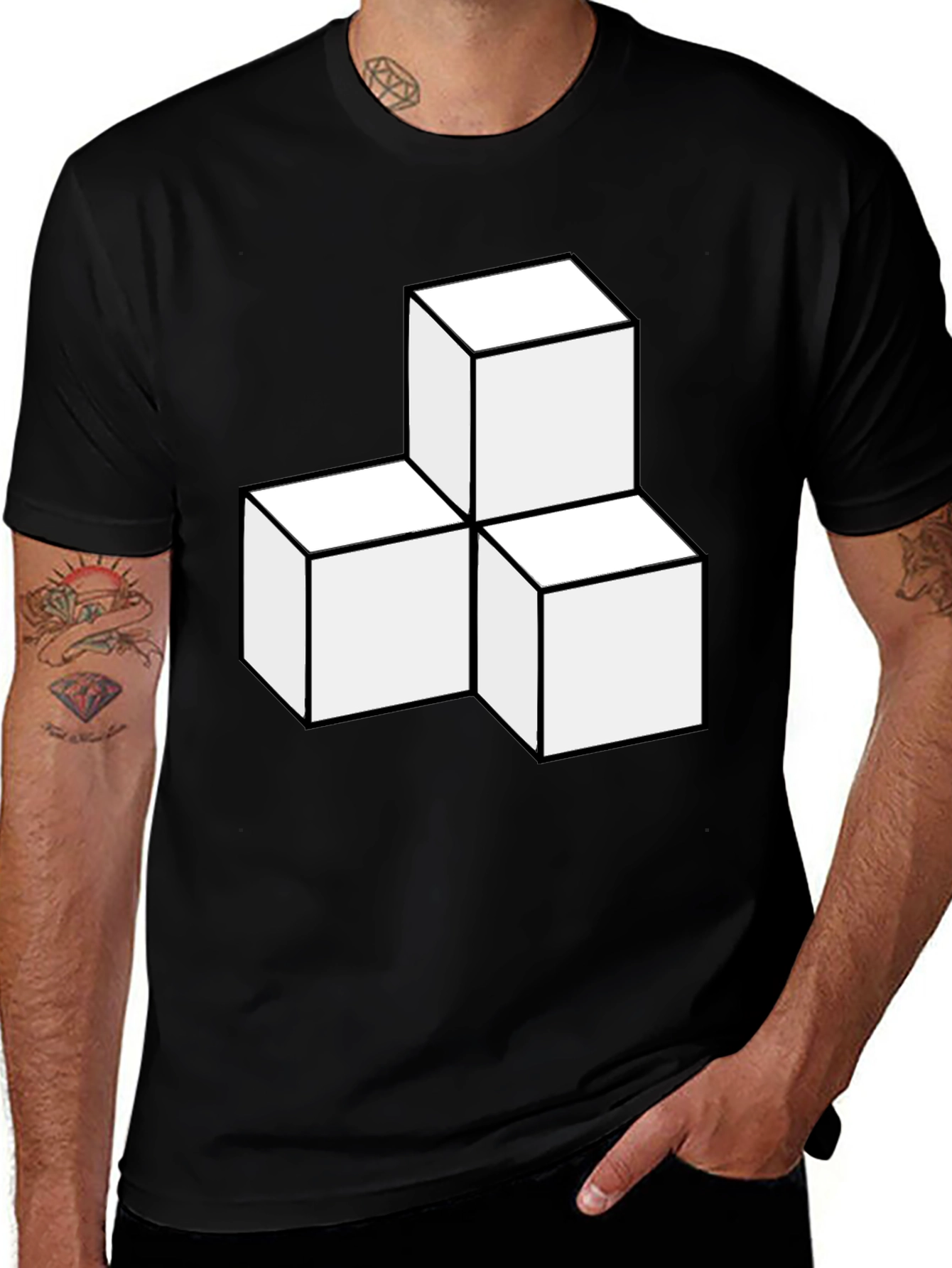 Geometric Cube Graphic Tee - Modern Black T-Shirt