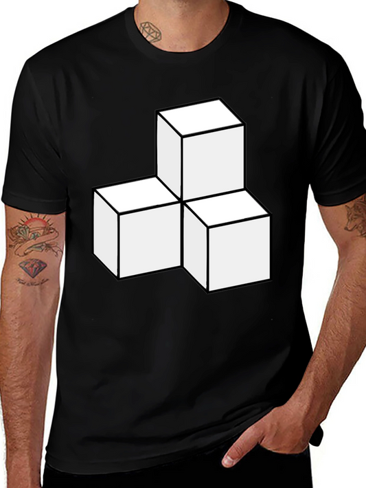 Geometric Cube Graphic Tee - Modern Black T-Shirt