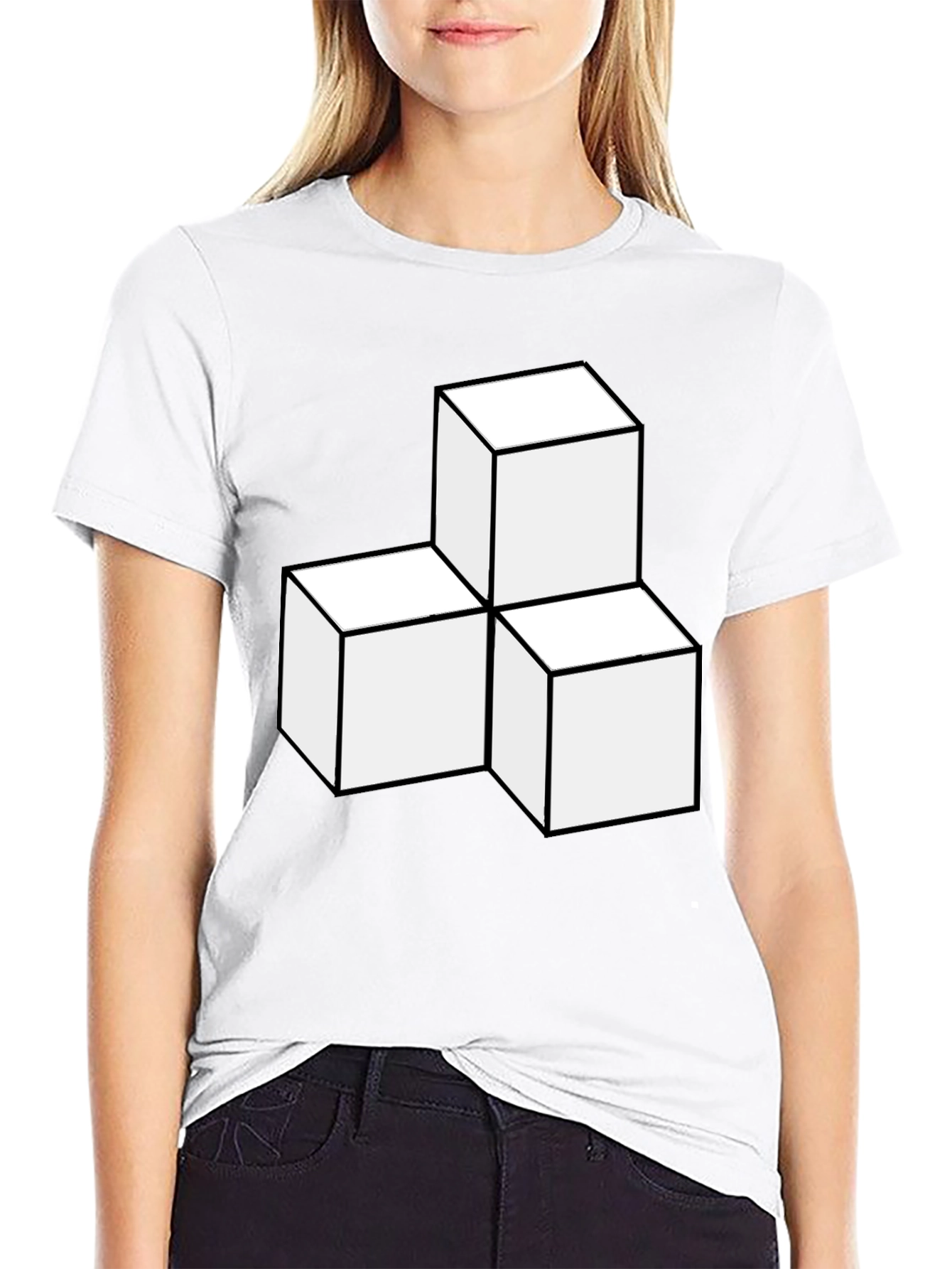 Geometric Cube Graphic Tee - Modern Black T-Shirt