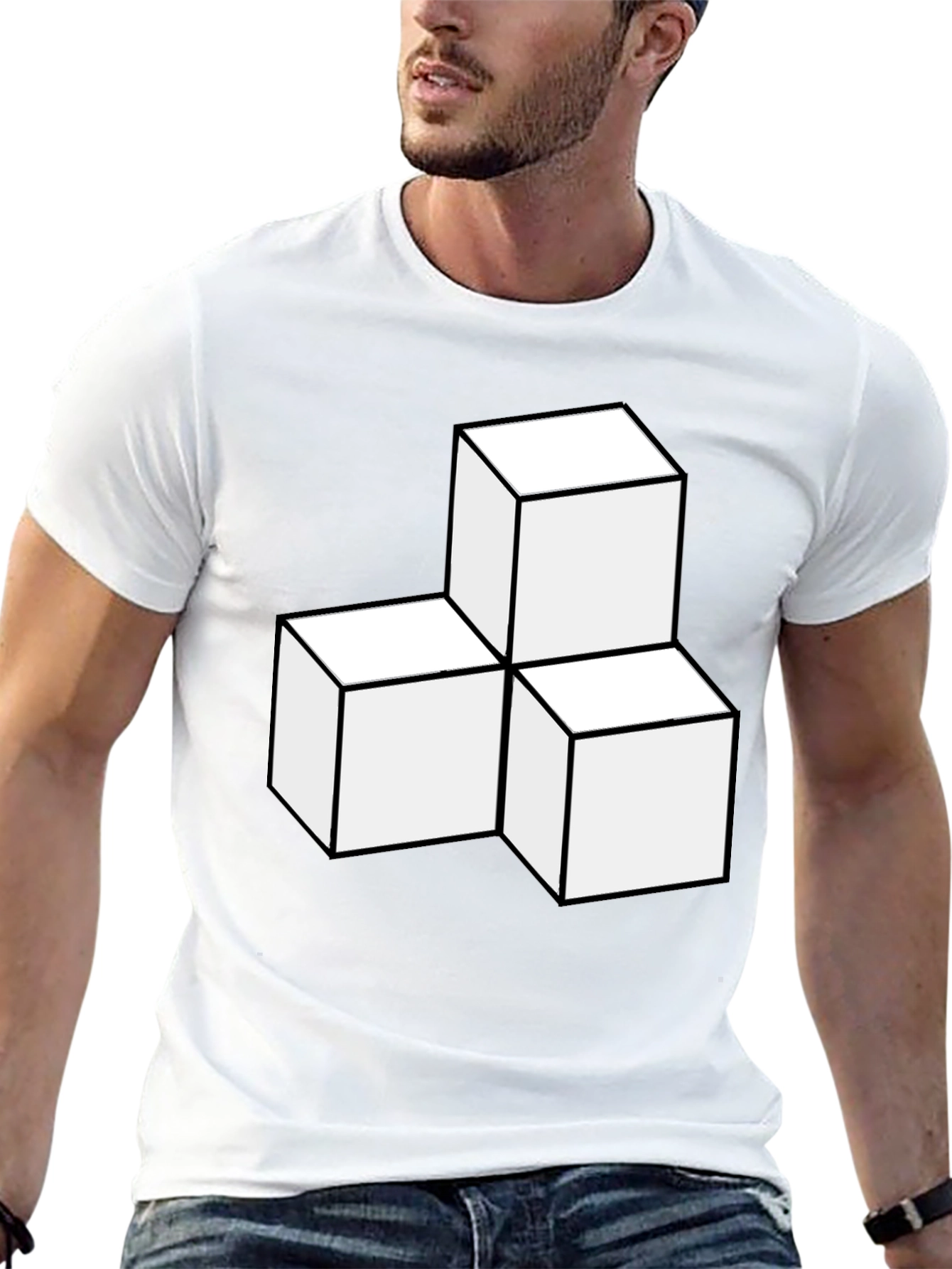 Geometric Cube Graphic Tee - Modern Black T-Shirt