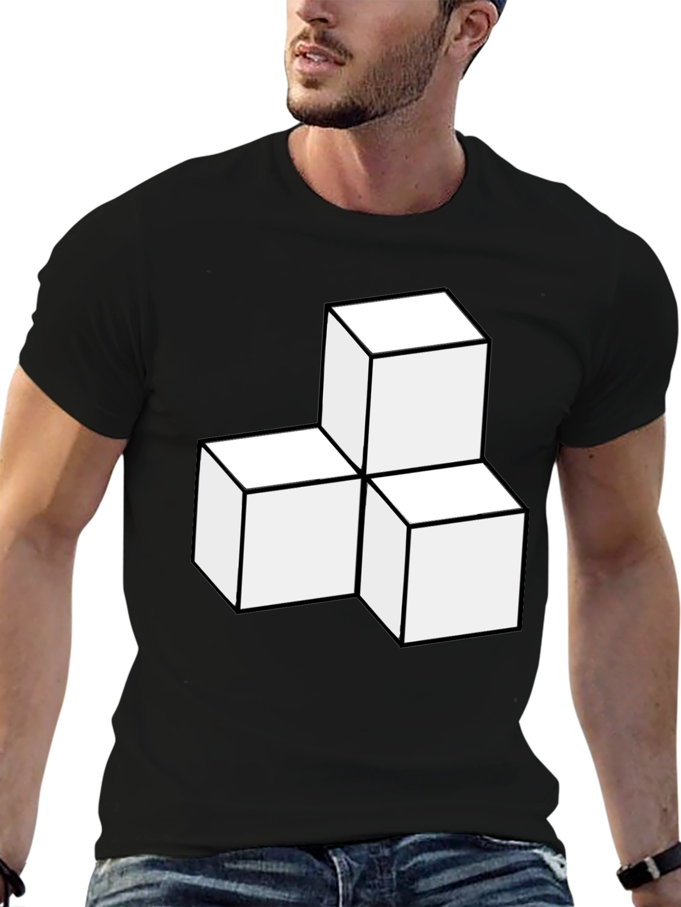 Geometric Cube Graphic Tee - Modern Black T-Shirt