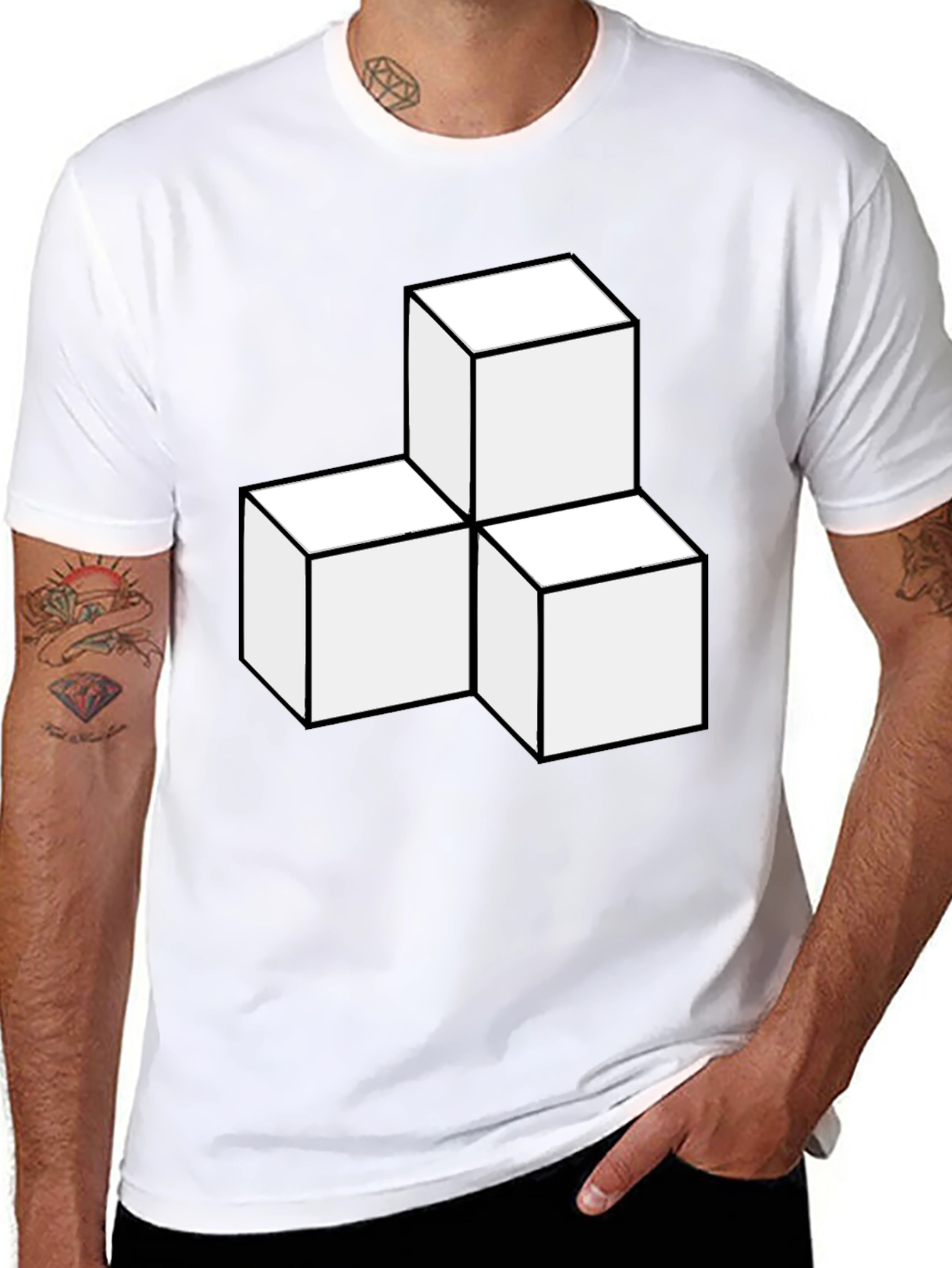 Geometric Cube Graphic Tee - Modern Black T-Shirt