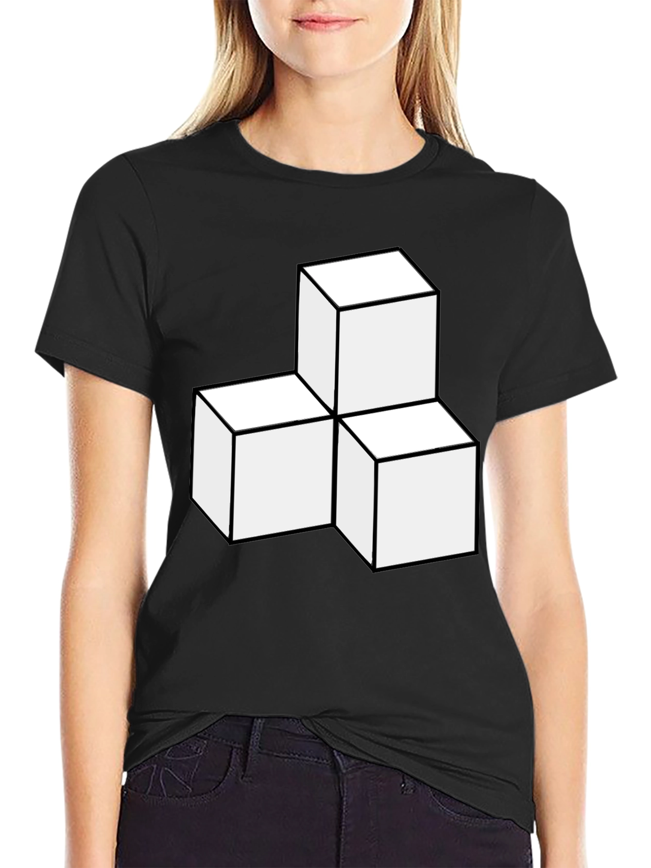 Geometric Cube Graphic Tee - Modern Black T-Shirt