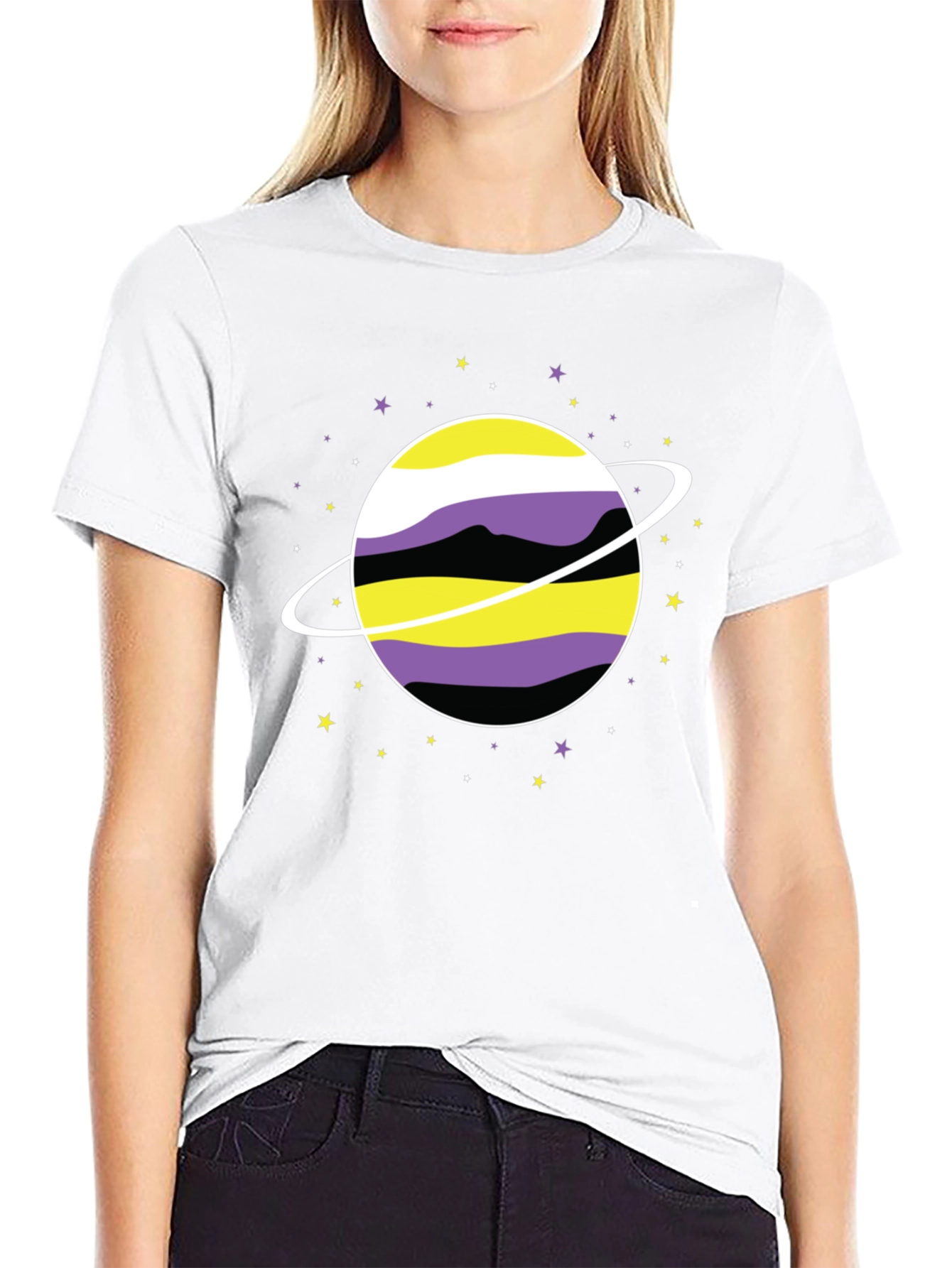 Nonbinary Pride Planet T-Shirt - Black Unisex