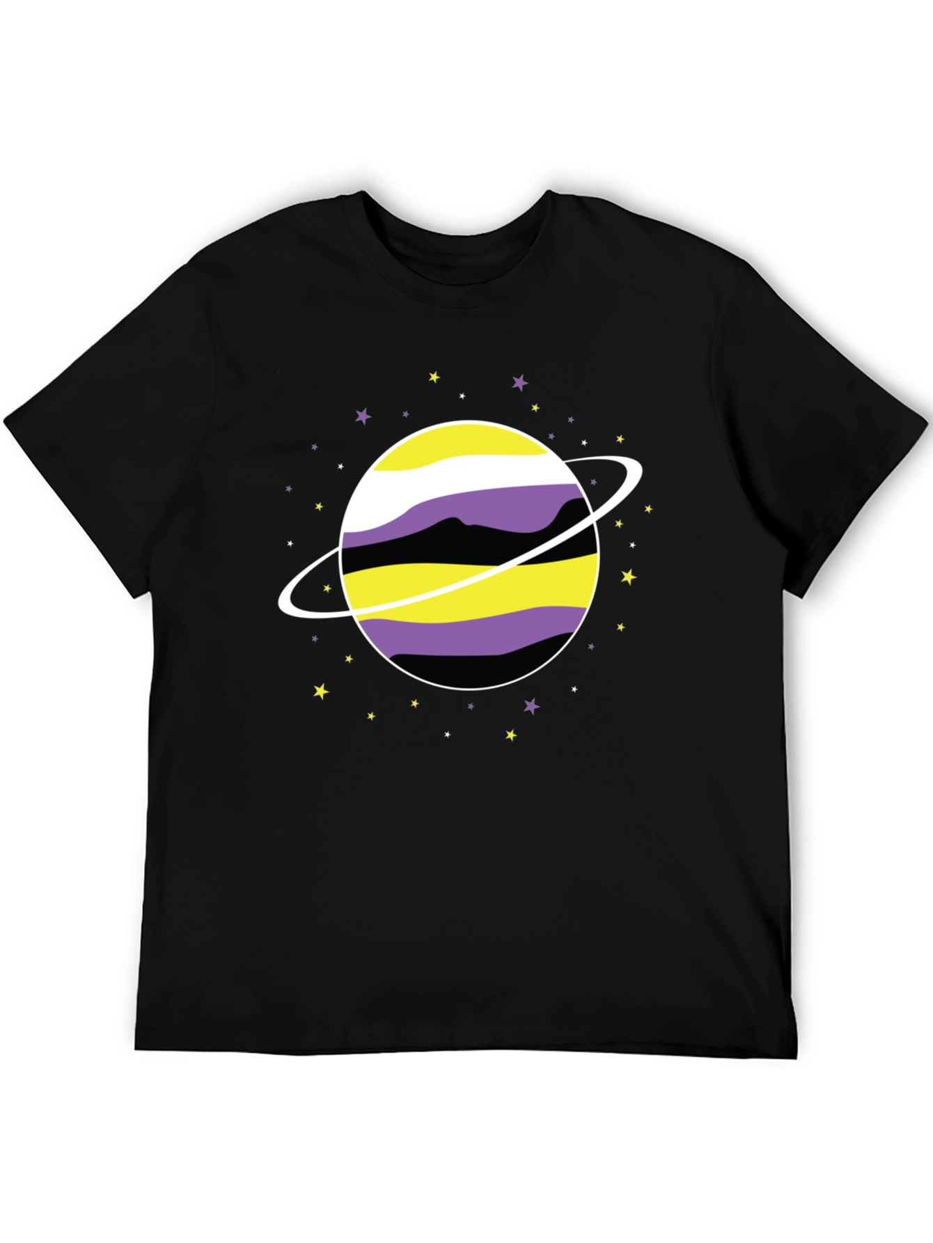 Nonbinary Pride Planet T-Shirt - Black Unisex
