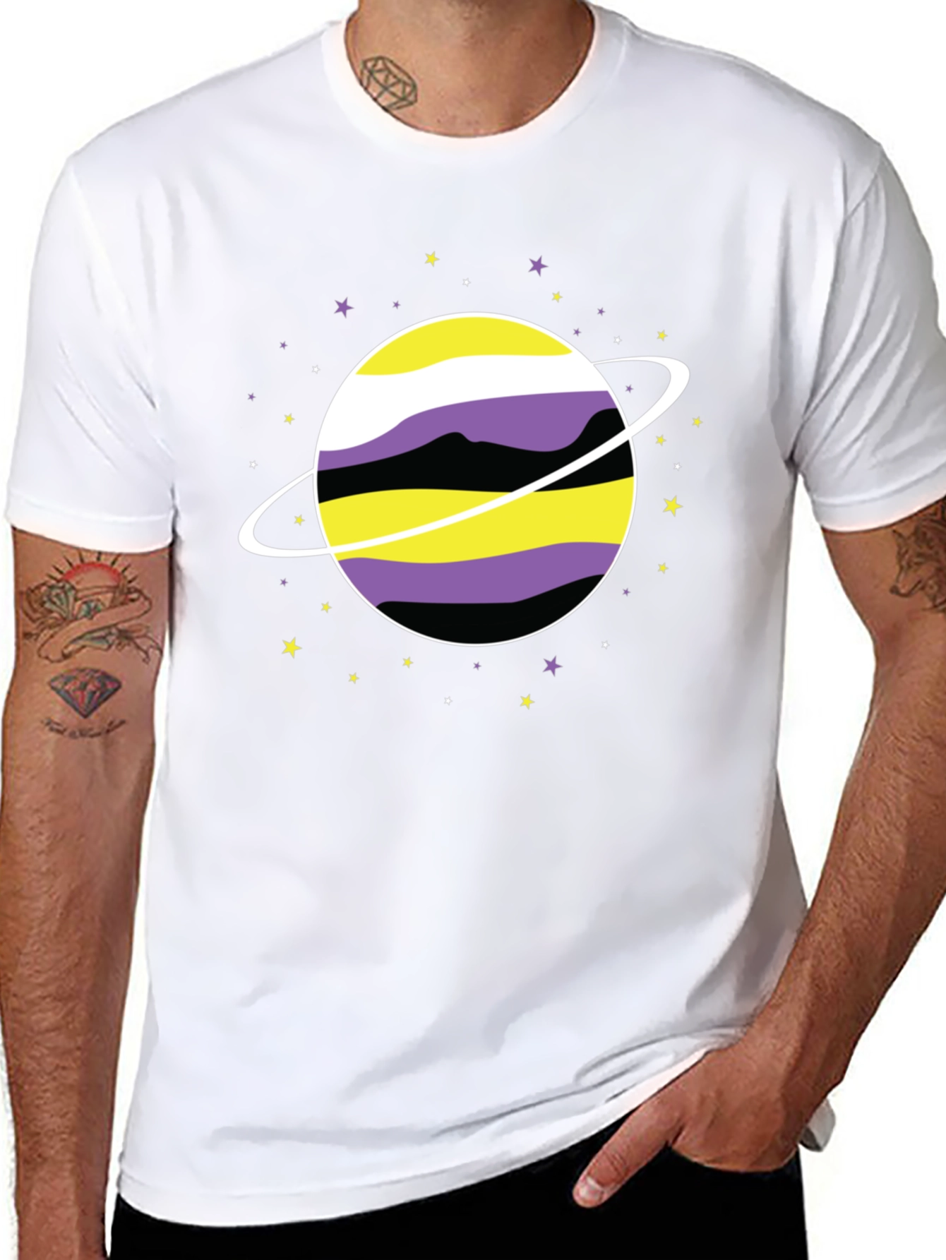 Nonbinary Pride Planet T-Shirt - Black Unisex