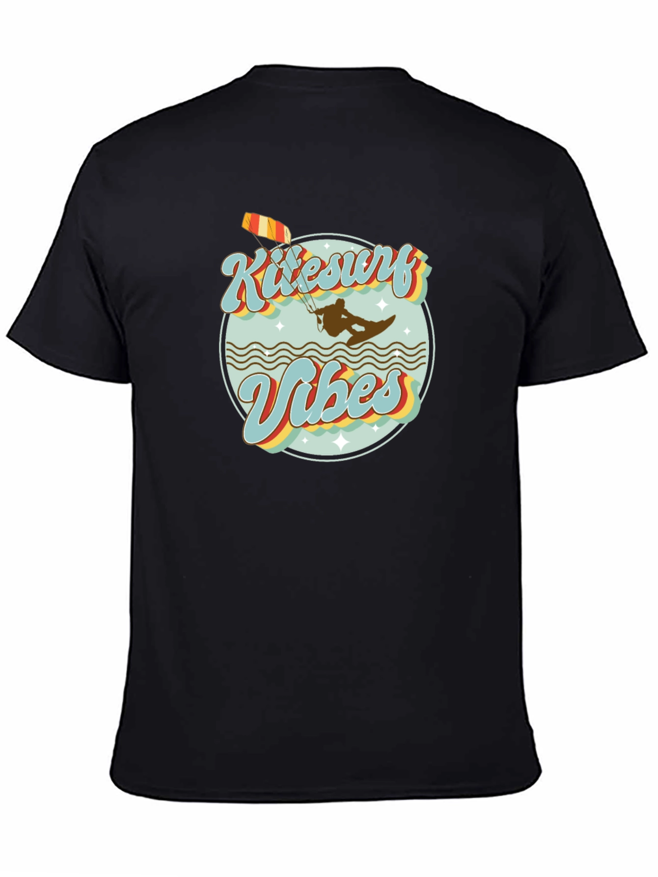 Kitesurf Vibes Retro Graphic Tee | Black Casual Shirt