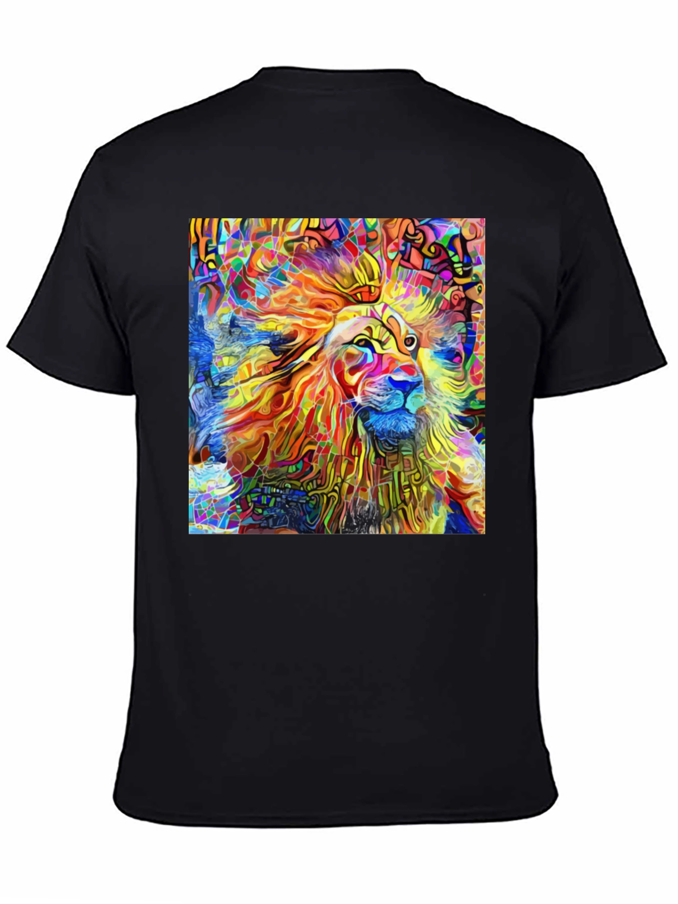 Vibrant Lion Art Black T-Shirt