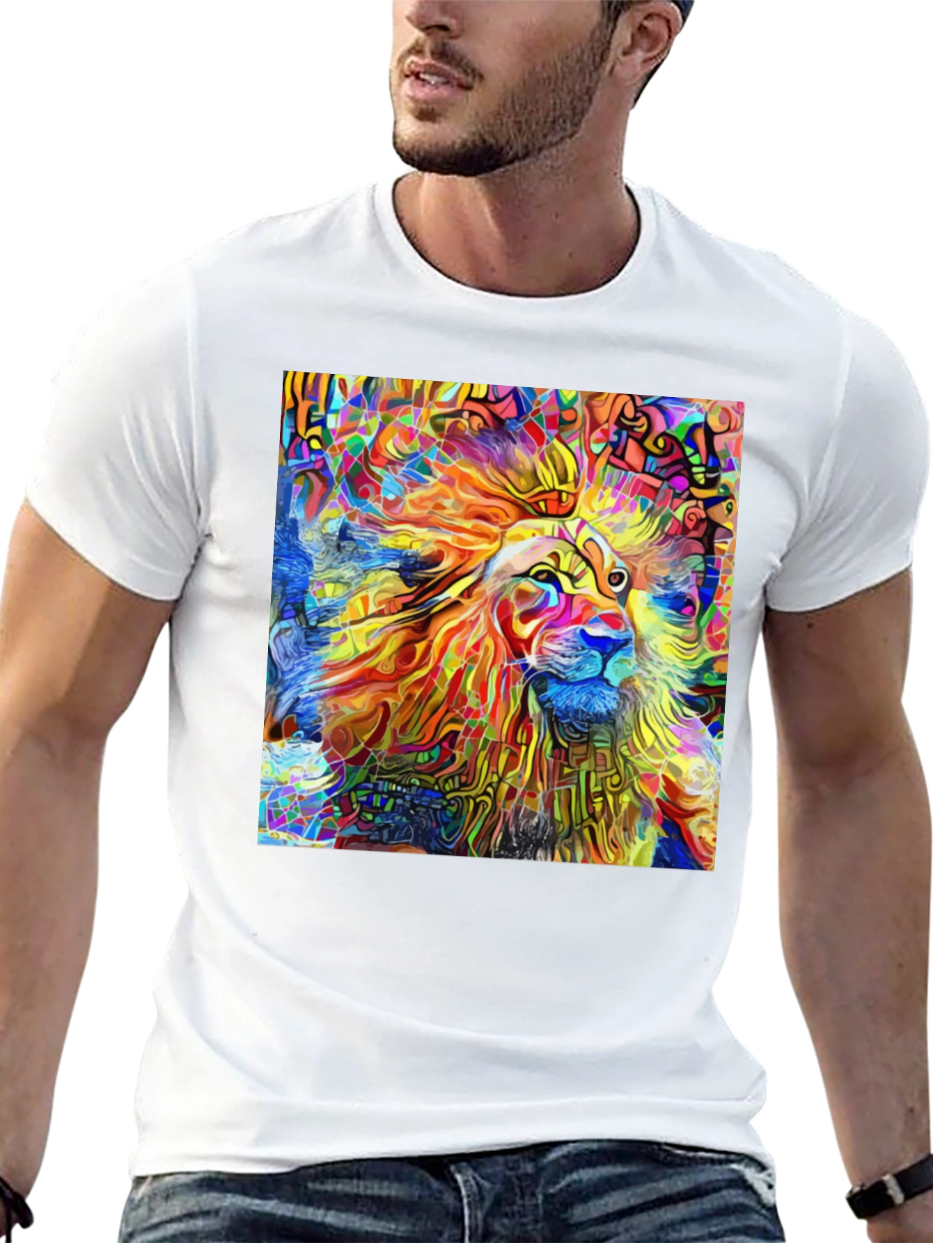 Vibrant Lion Art Black T-Shirt