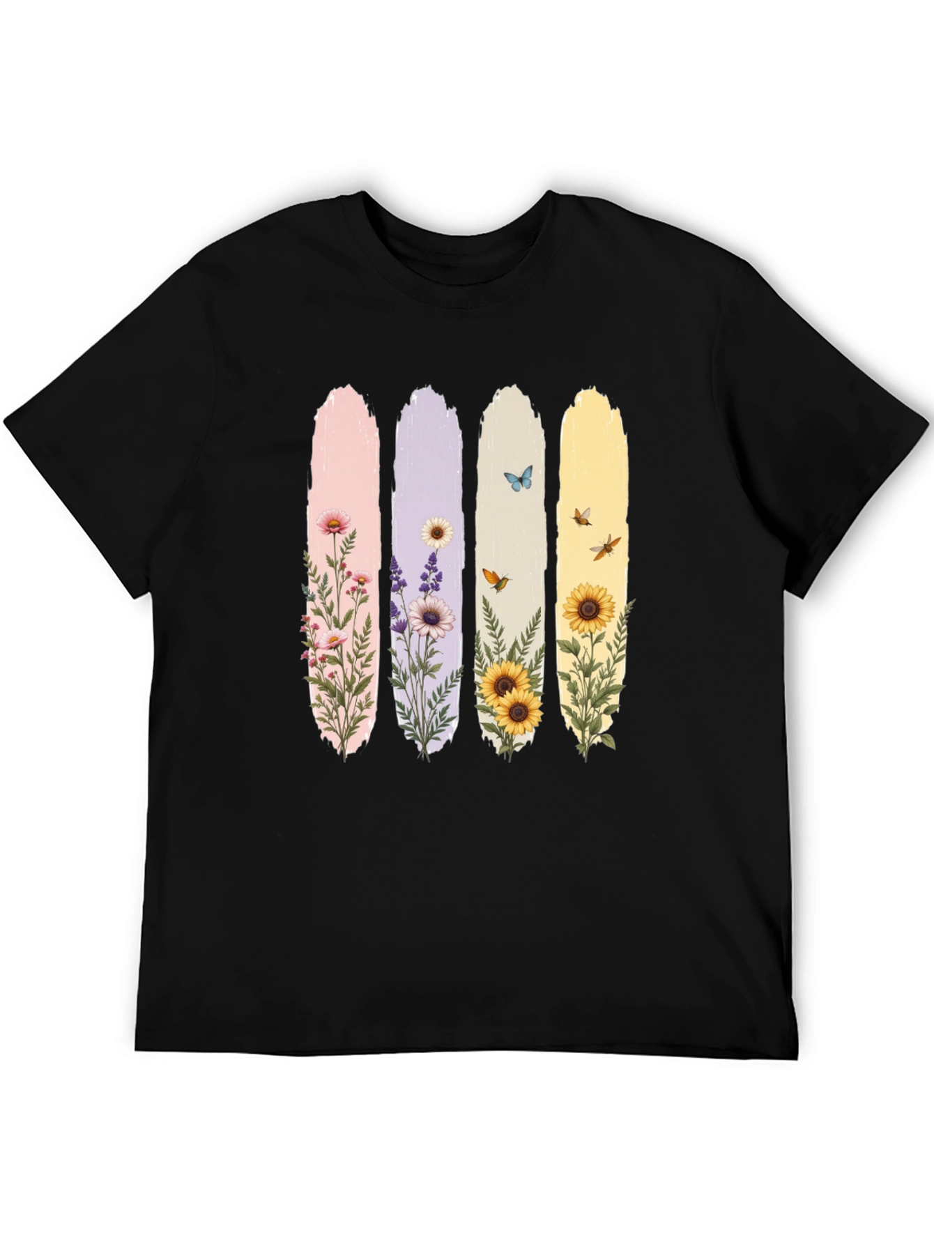 Floral Stripes Graphic Tee - Black Unisex T-Shirt