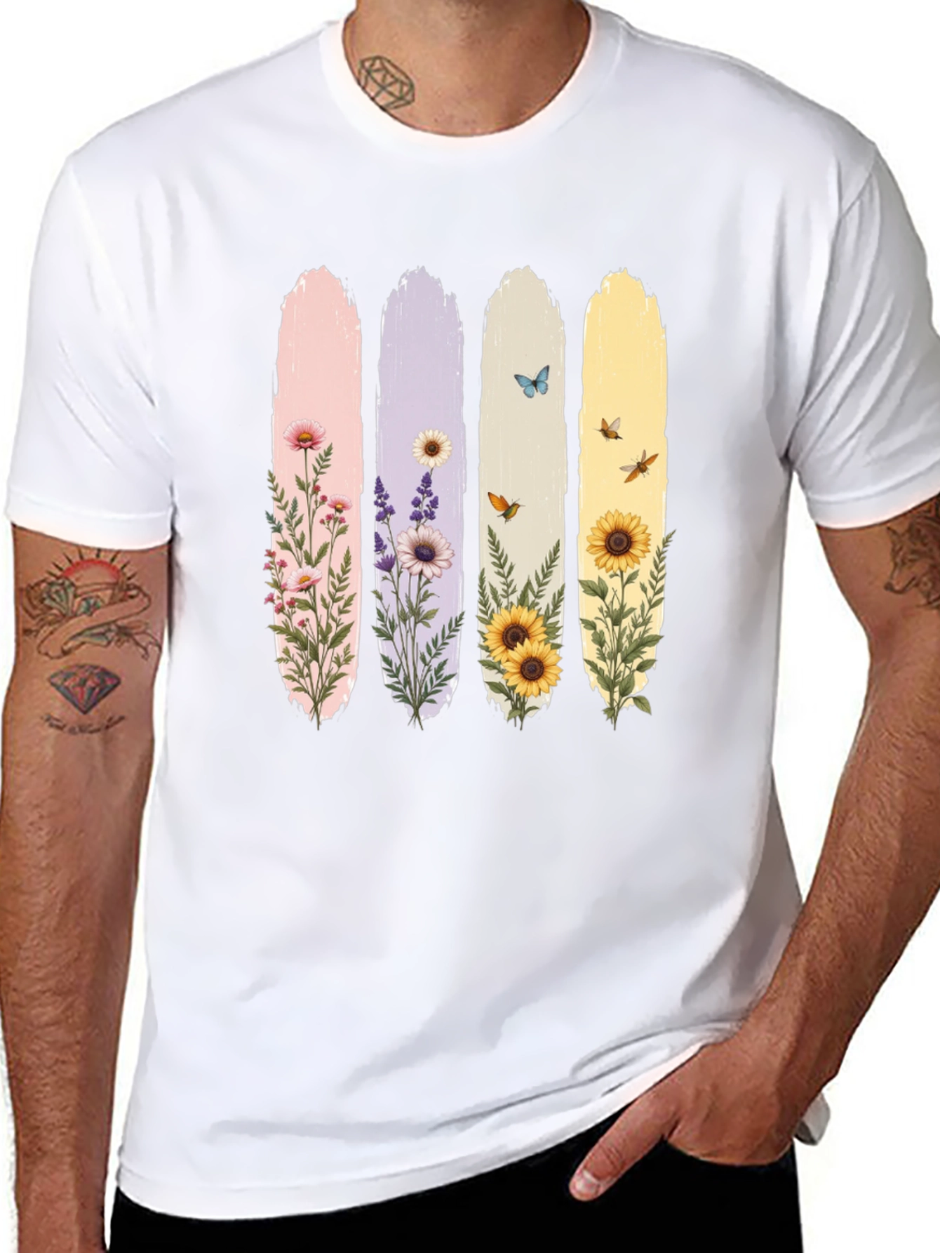 Floral Stripes Graphic Tee - Black Unisex T-Shirt