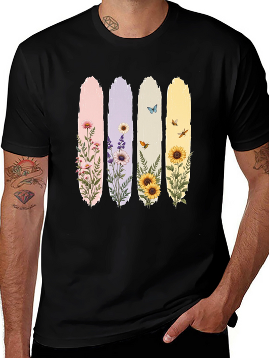 Floral Stripes Graphic Tee - Black Unisex T-Shirt