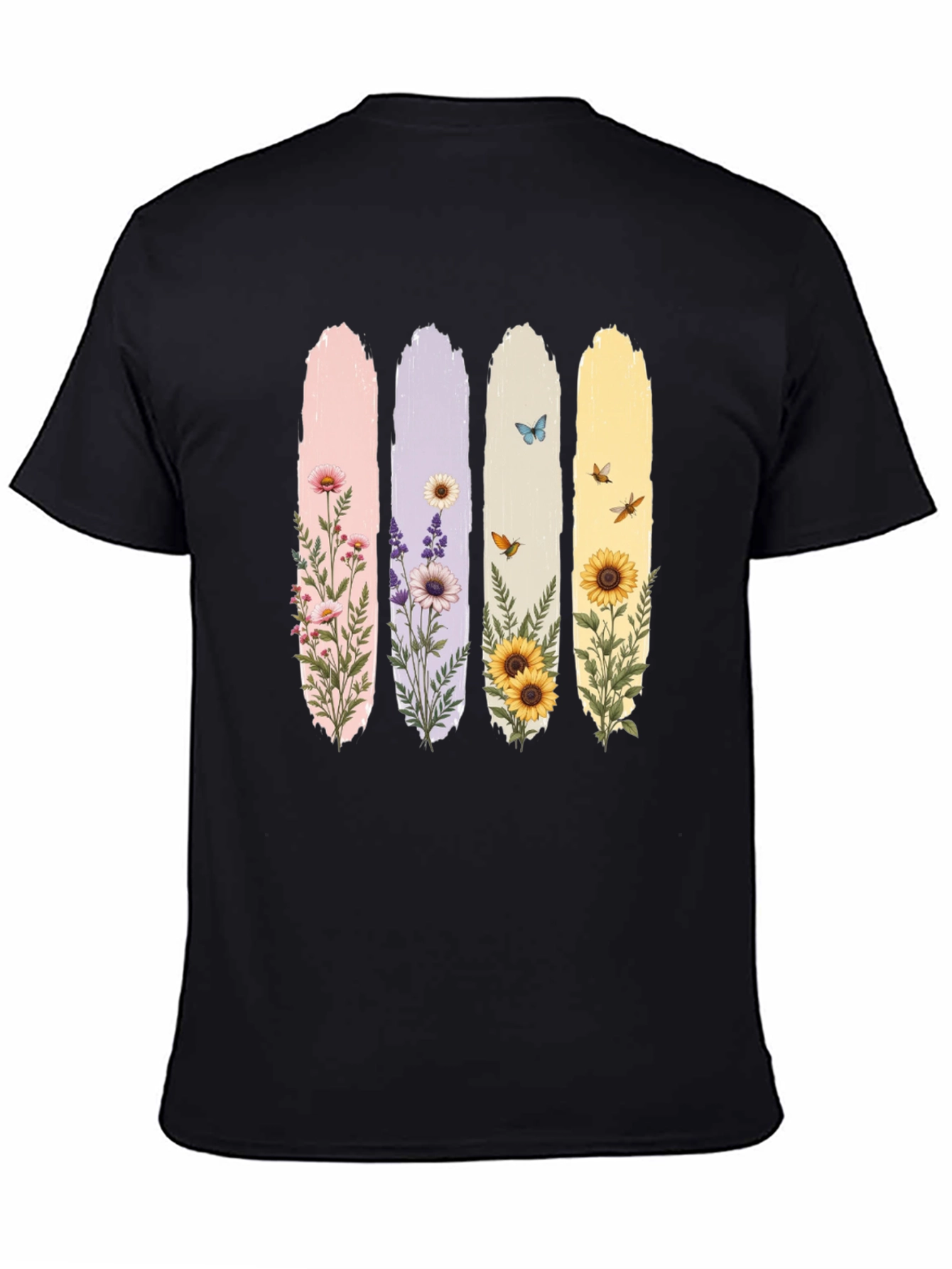 Floral Stripes Graphic Tee - Black Unisex T-Shirt