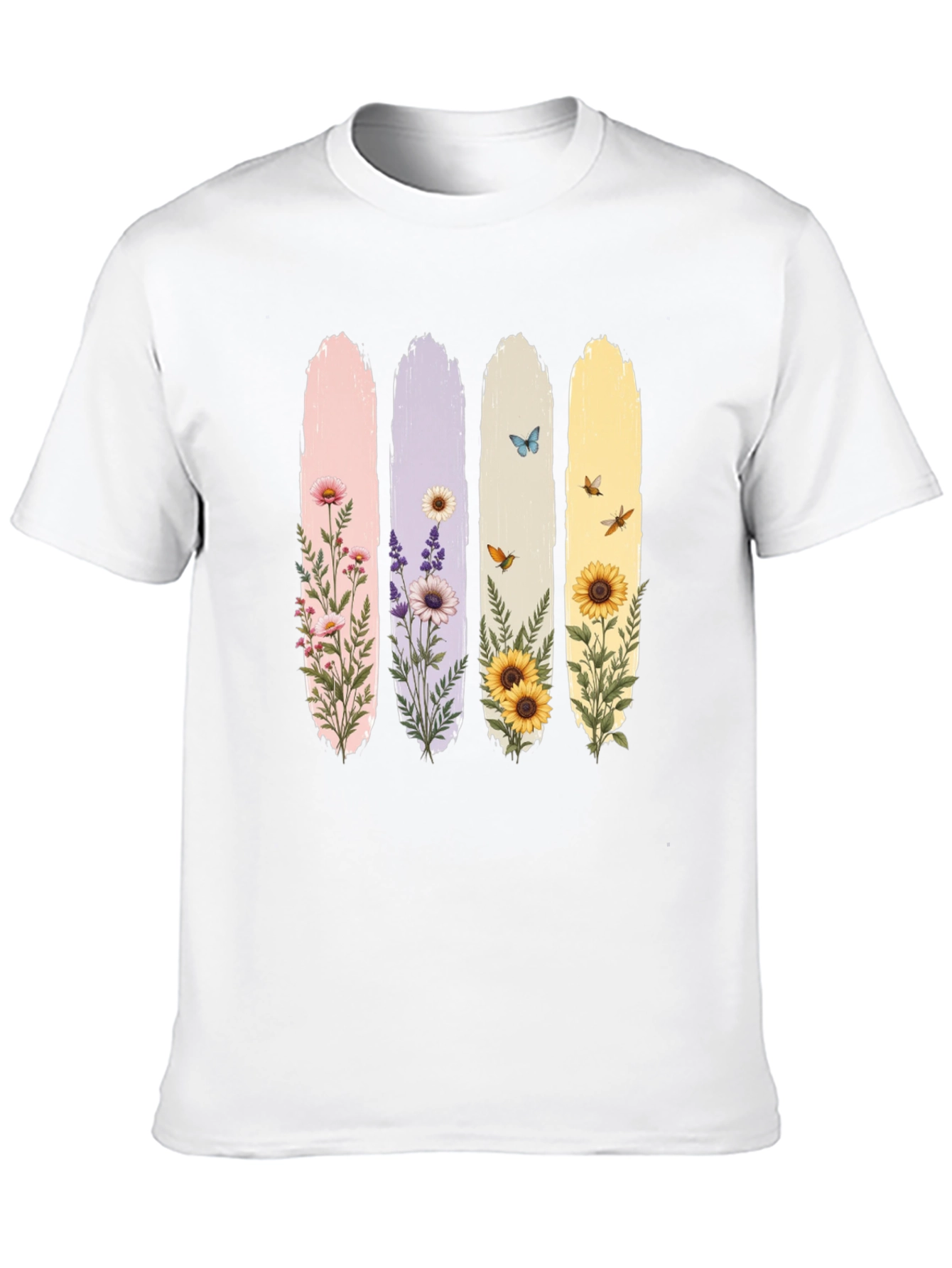 Floral Stripes Graphic Tee - Black Unisex T-Shirt