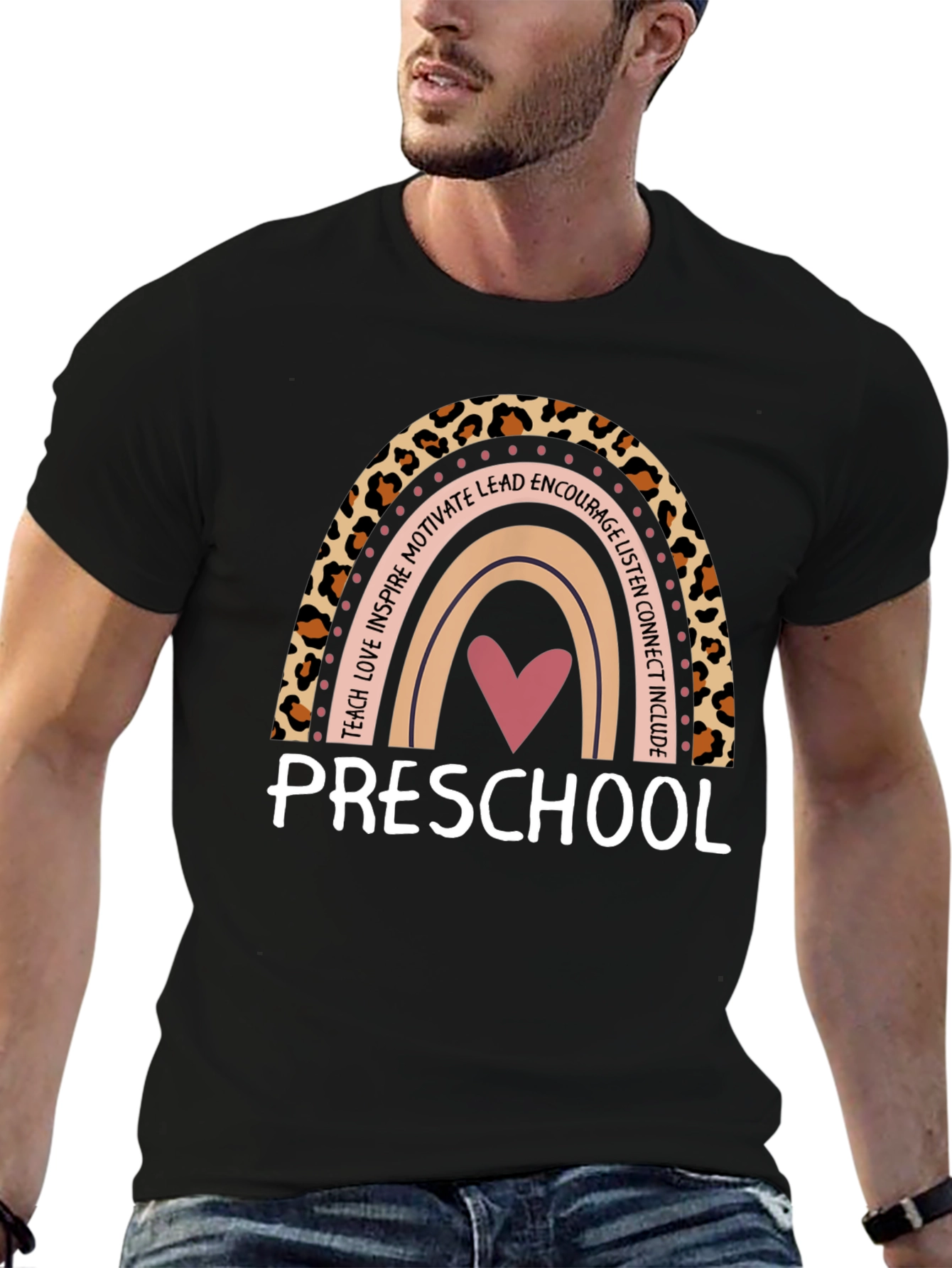 Preschool Teacher Rainbow Leopard Print T-Shirt