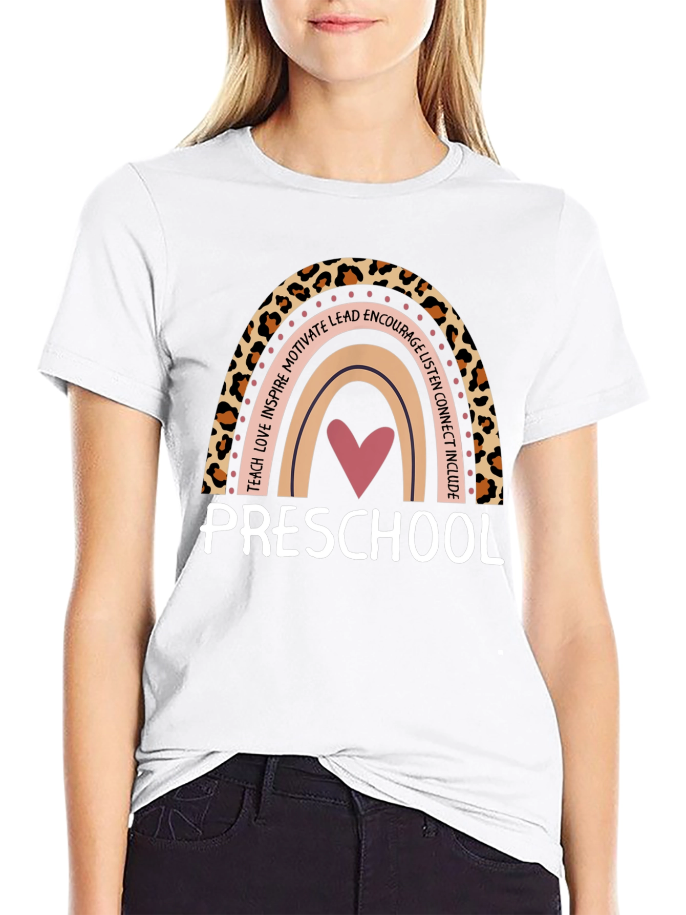 Preschool Teacher Rainbow Leopard Print T-Shirt