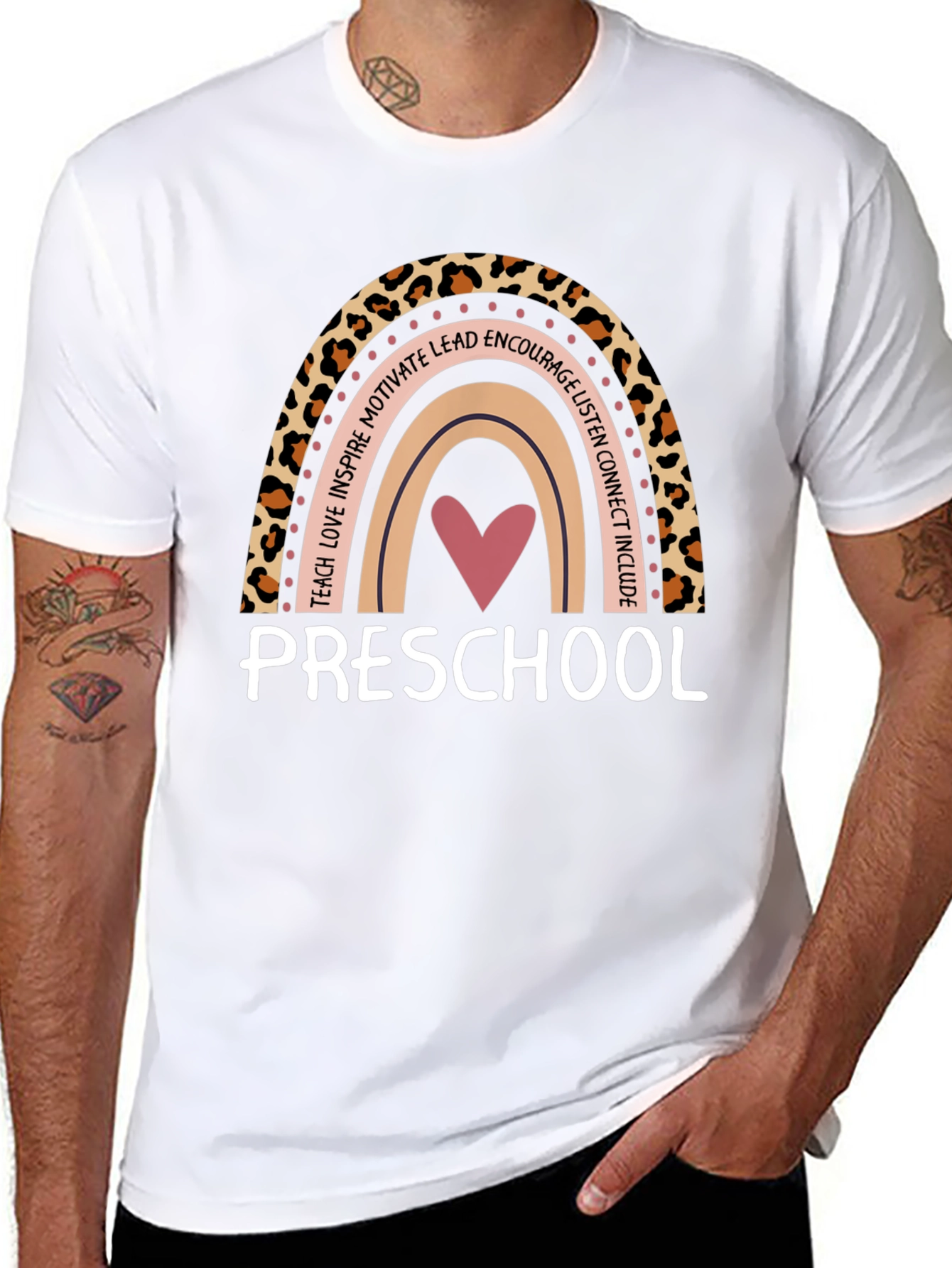 Preschool Teacher Rainbow Leopard Print T-Shirt