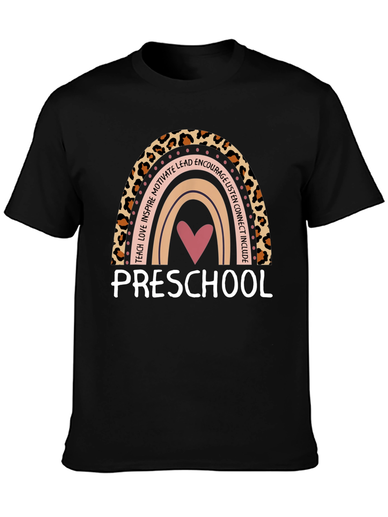 Preschool Teacher Rainbow Leopard Print T-Shirt