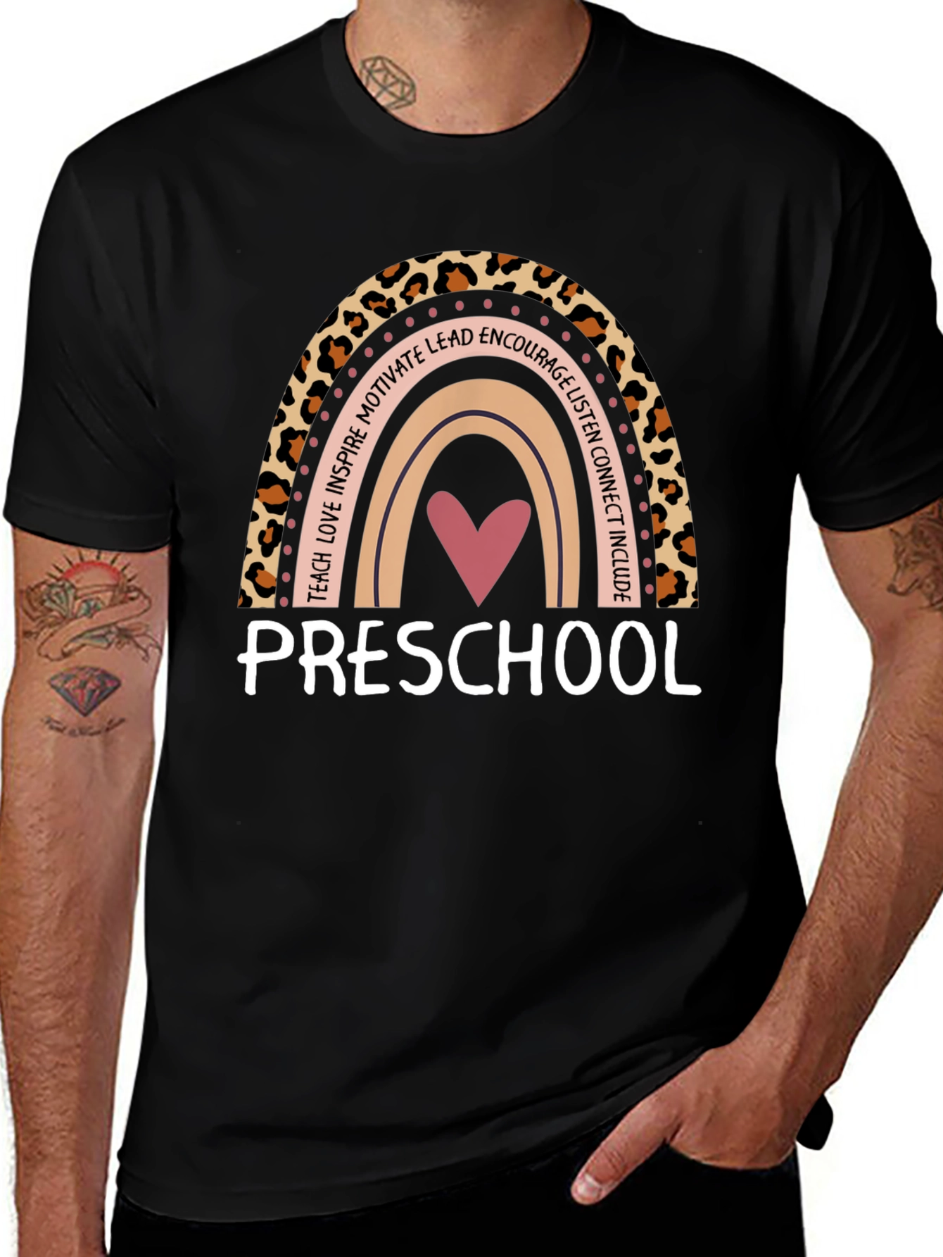 Preschool Teacher Rainbow Leopard Print T-Shirt