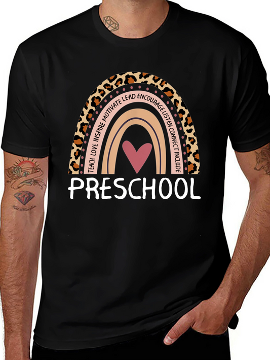 Preschool Teacher Rainbow Leopard Print T-Shirt
