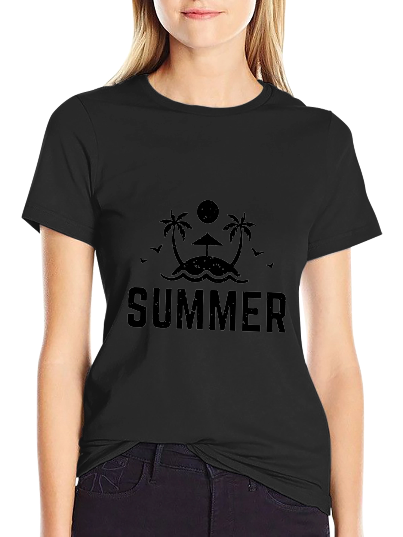 Summer Beach Graphic T-Shirt - Classic Black