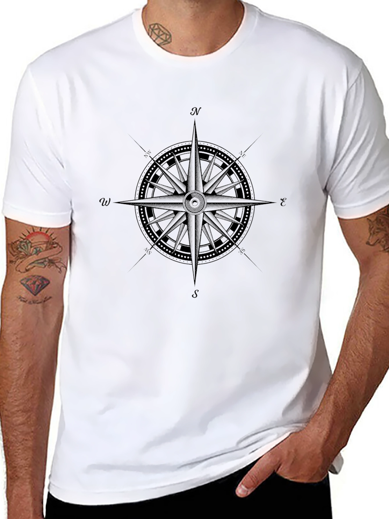 Nautical Compass Graphic Tee - Black Cotton Shirt