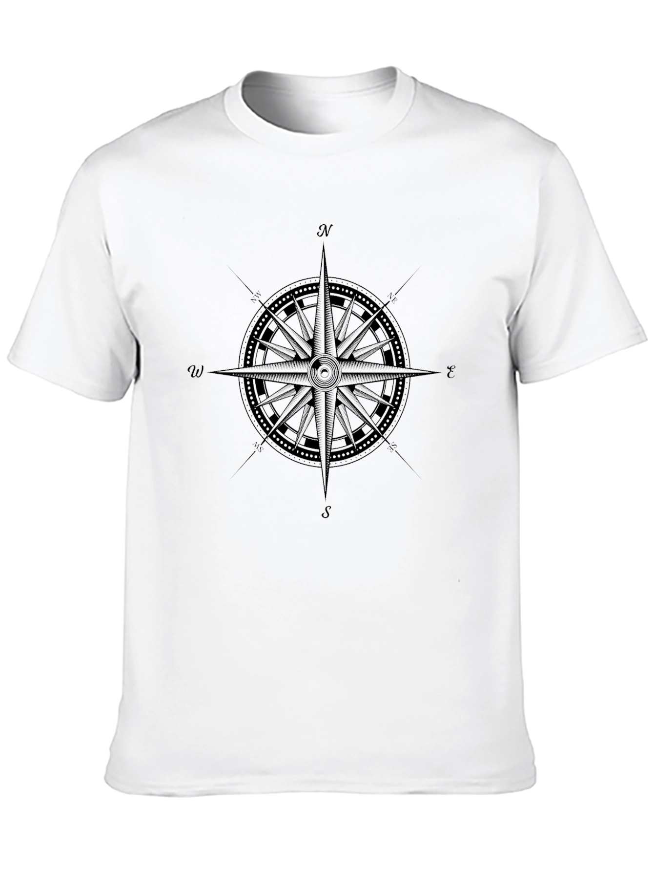 Nautical Compass Graphic Tee - Black Cotton Shirt