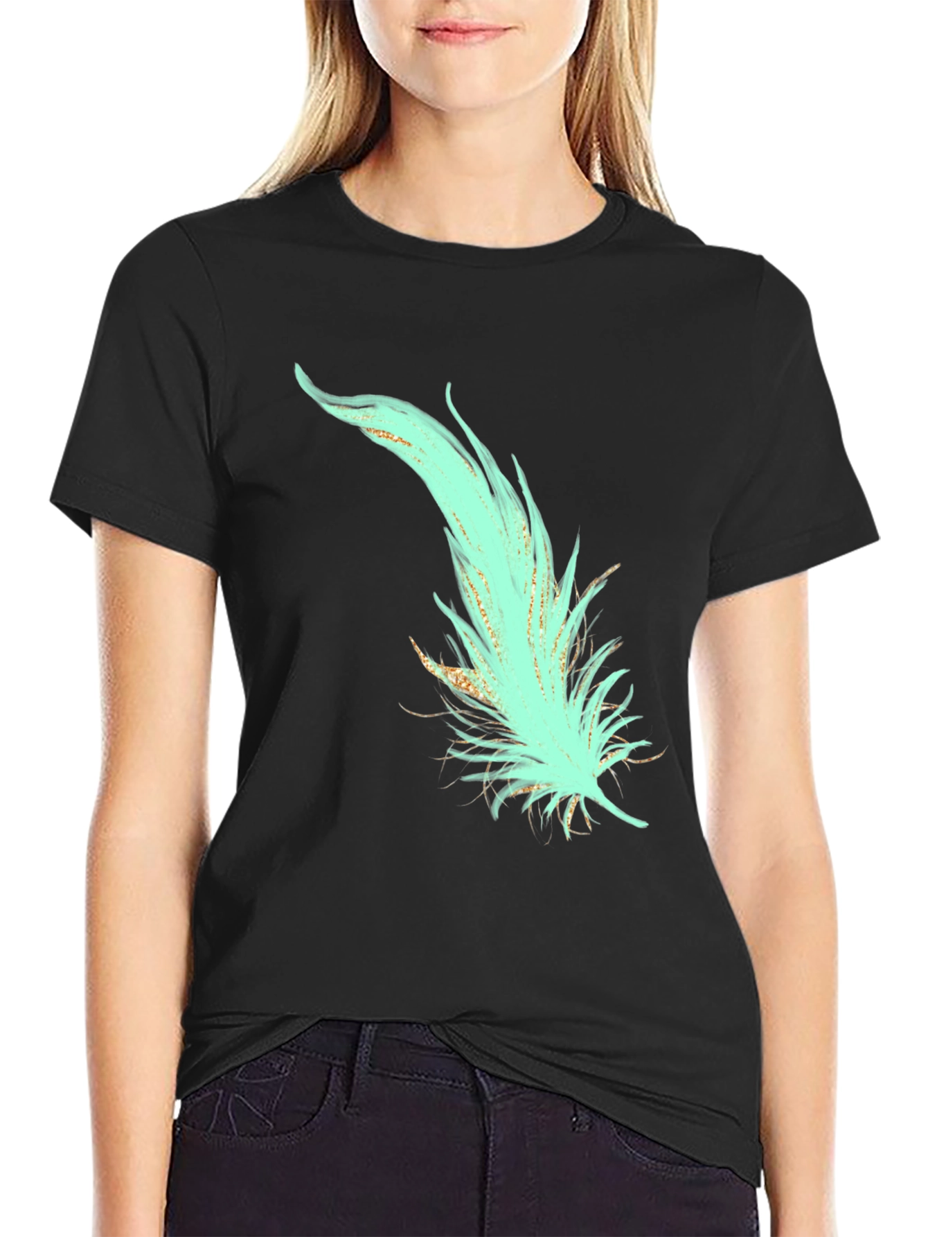 Feather Graphic T-Shirt - Stylish Black Tee