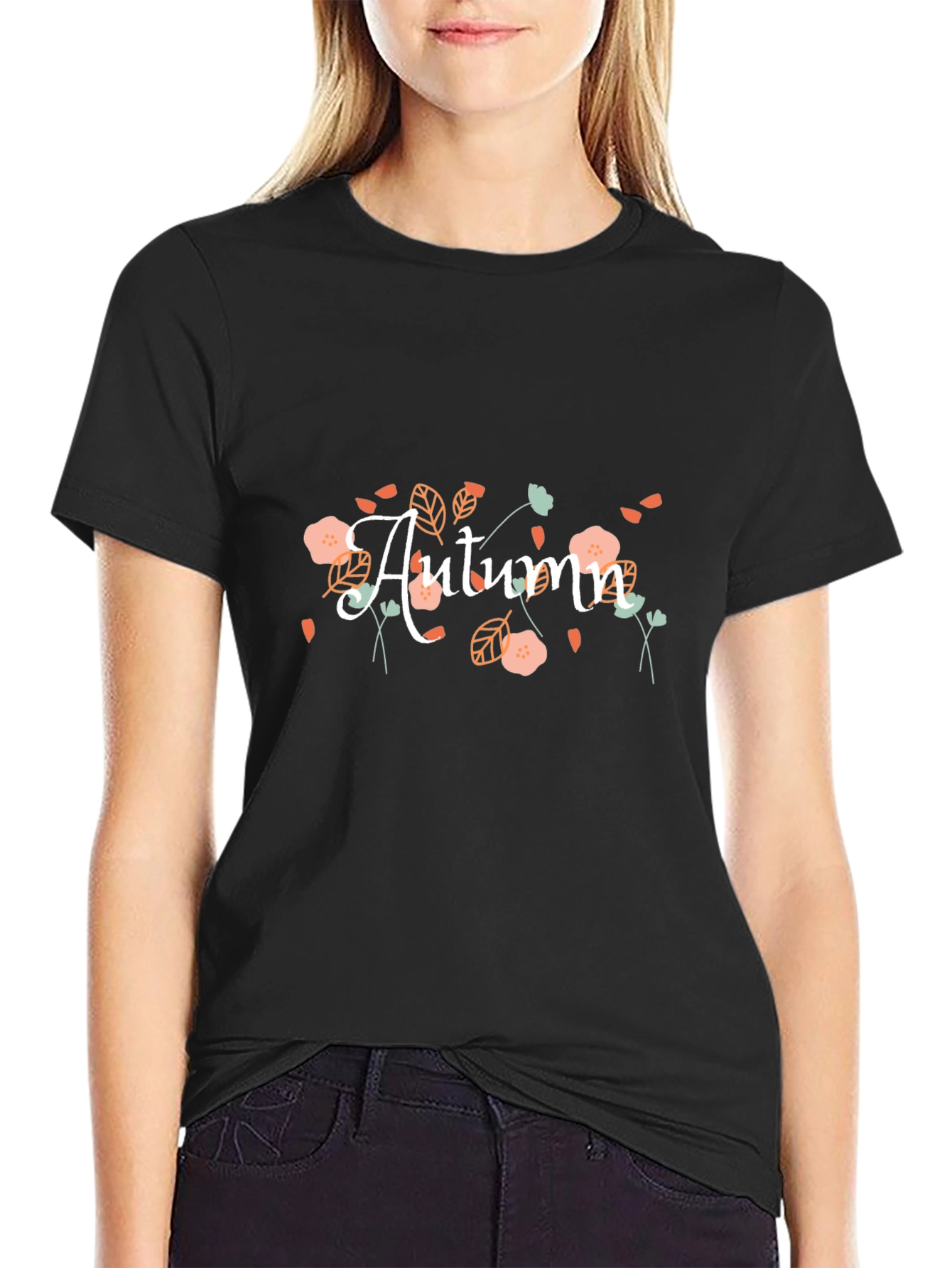 Autumn Floral Black T-Shirt