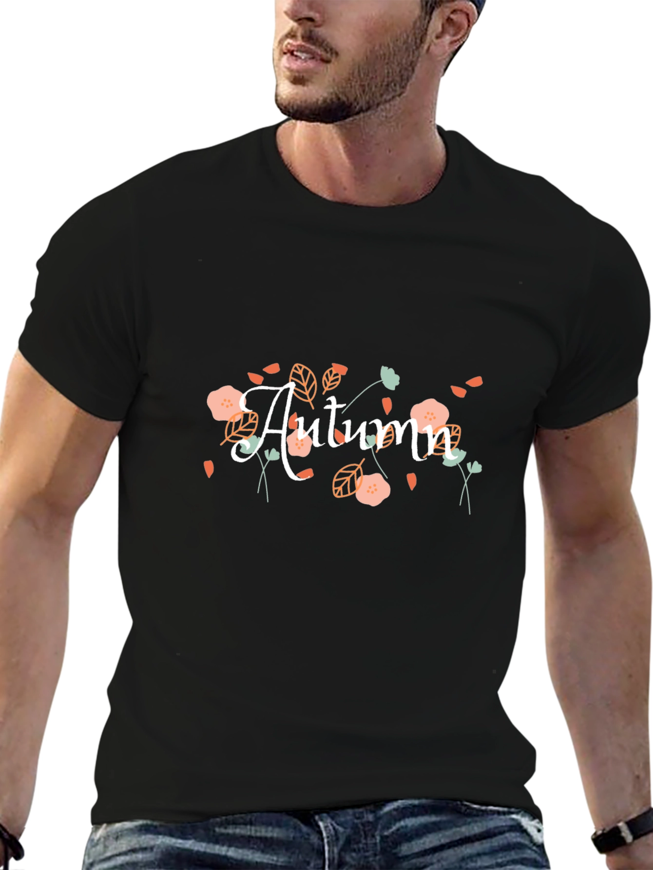 Autumn Floral Black T-Shirt