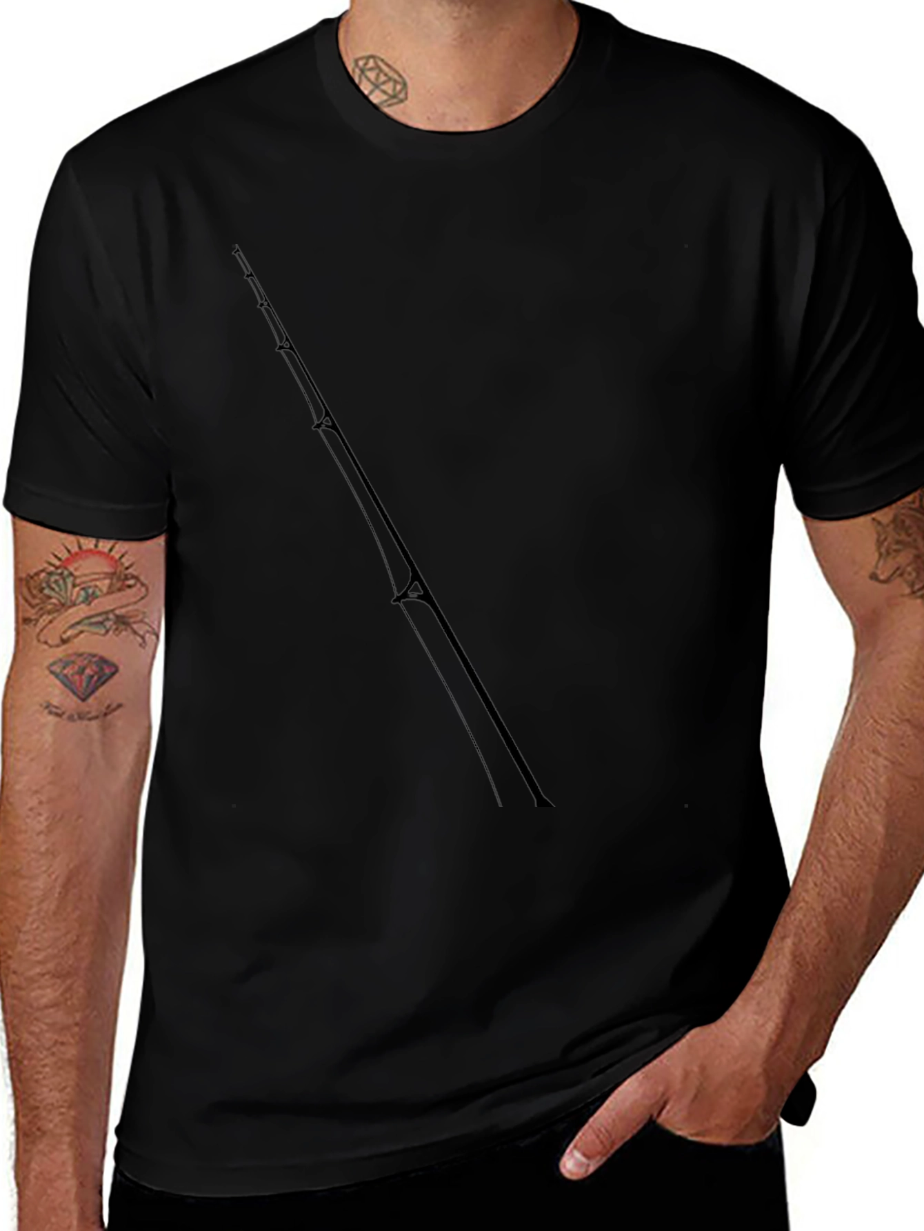 Fishing Rod Graphic Tee - Black Cotton T-Shirt
