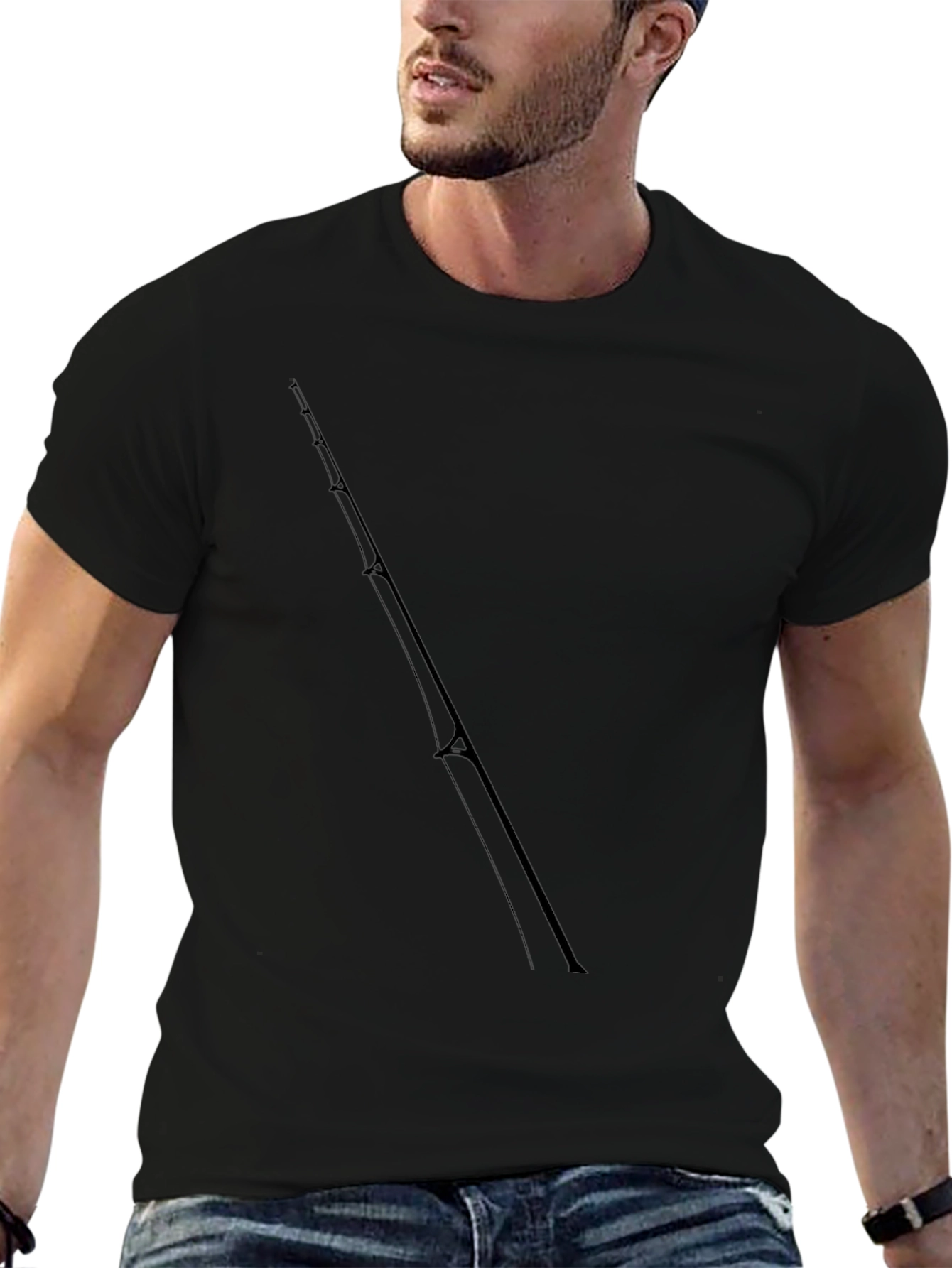 Fishing Rod Graphic Tee - Black Cotton T-Shirt