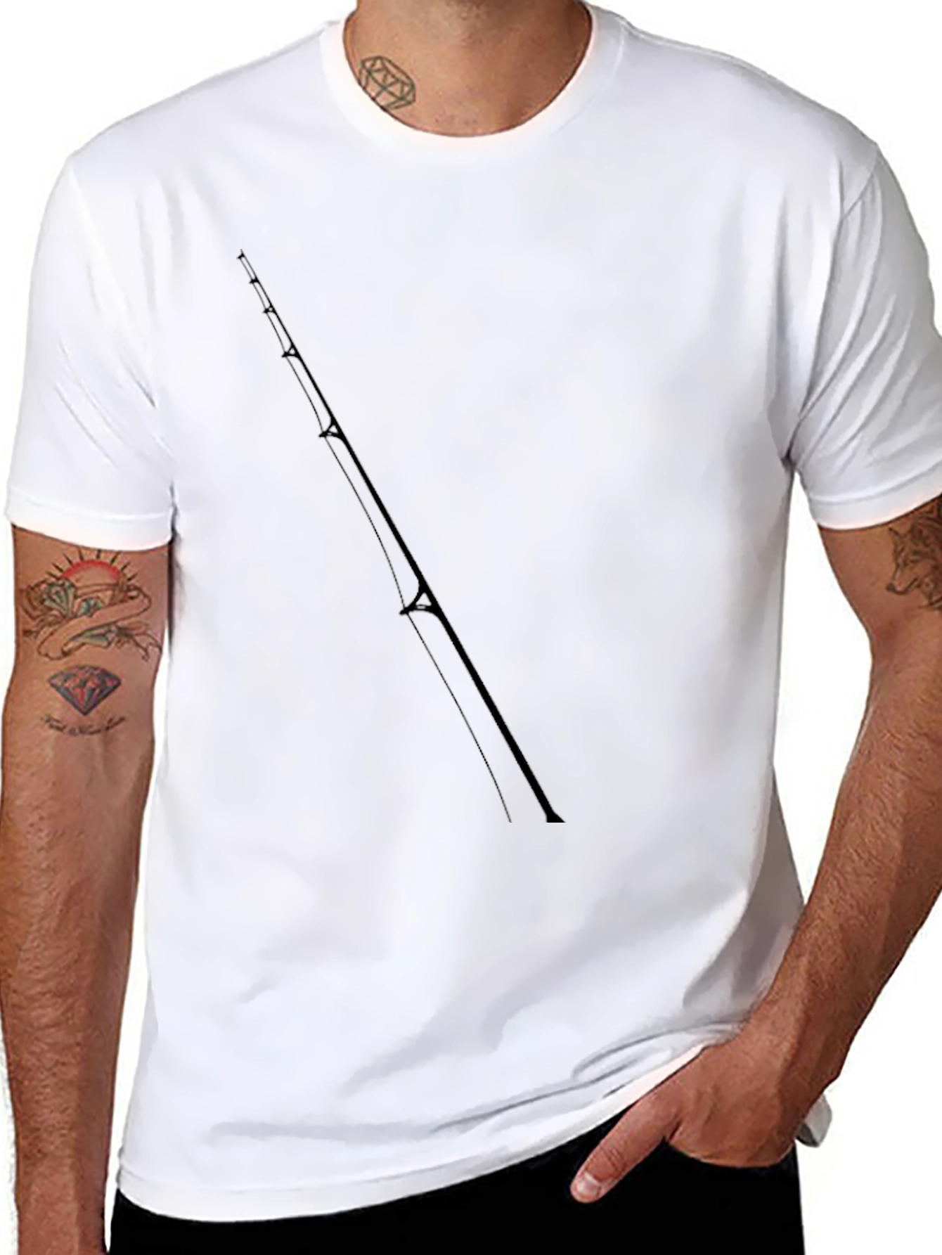 Fishing Rod Graphic Tee - Black Cotton T-Shirt