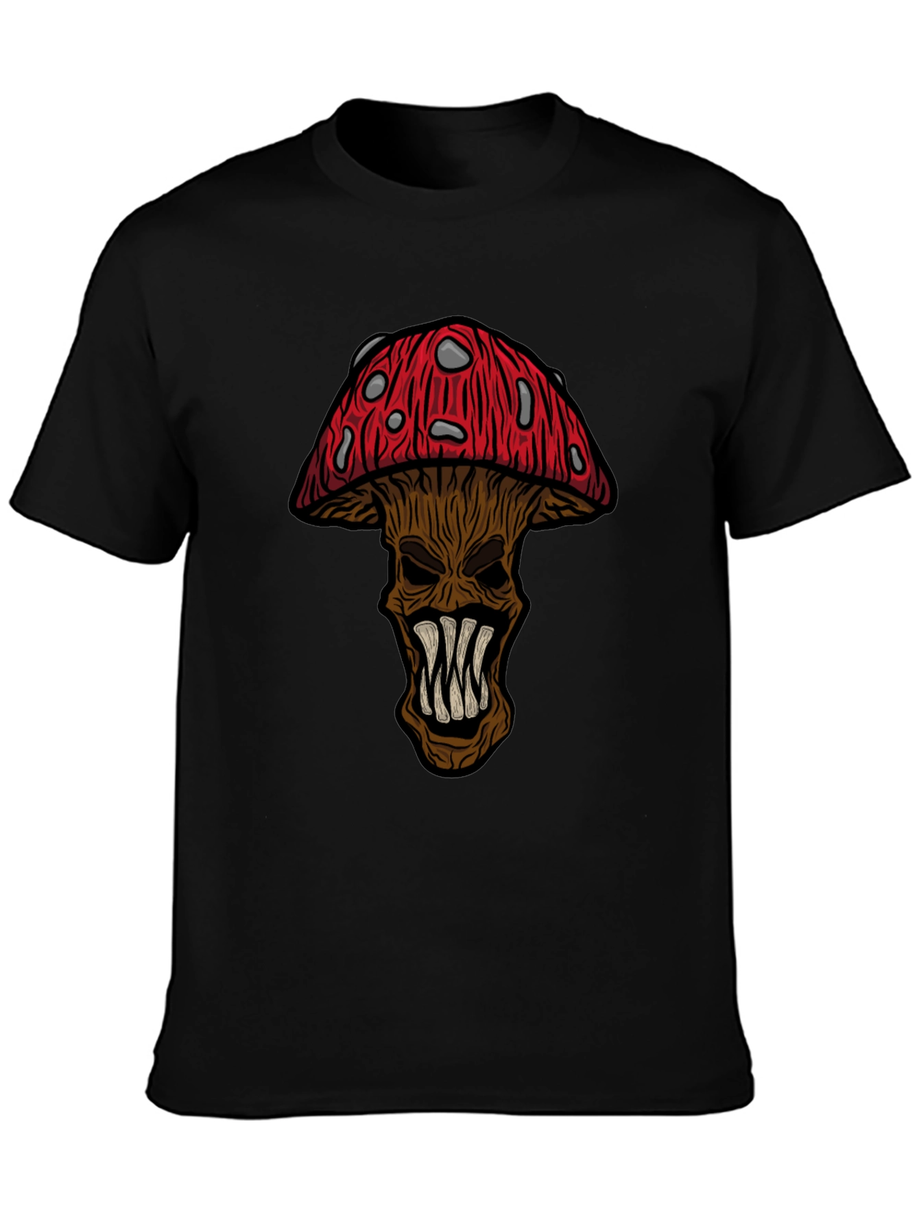 Monster Mushroom Graphic Tee - Black Cotton T-Shirt