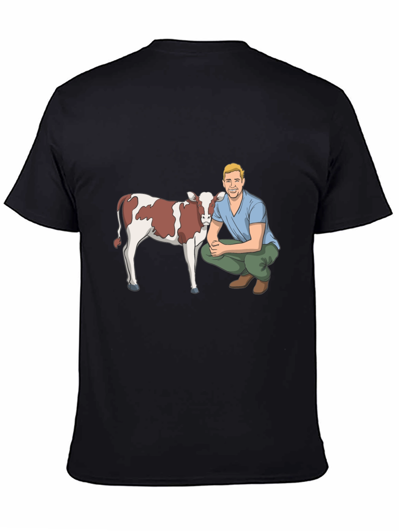 Cartoon Farmer & Cow Graphic T-Shirt