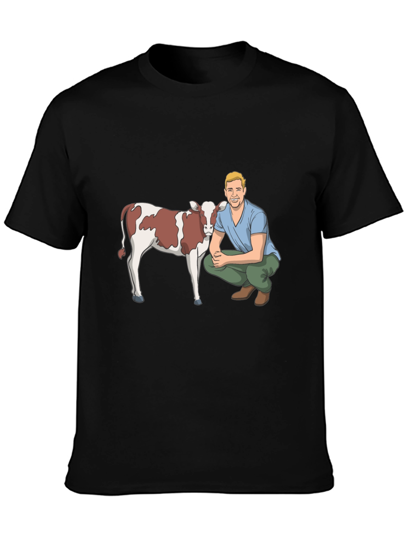 Cartoon Farmer & Cow Graphic T-Shirt