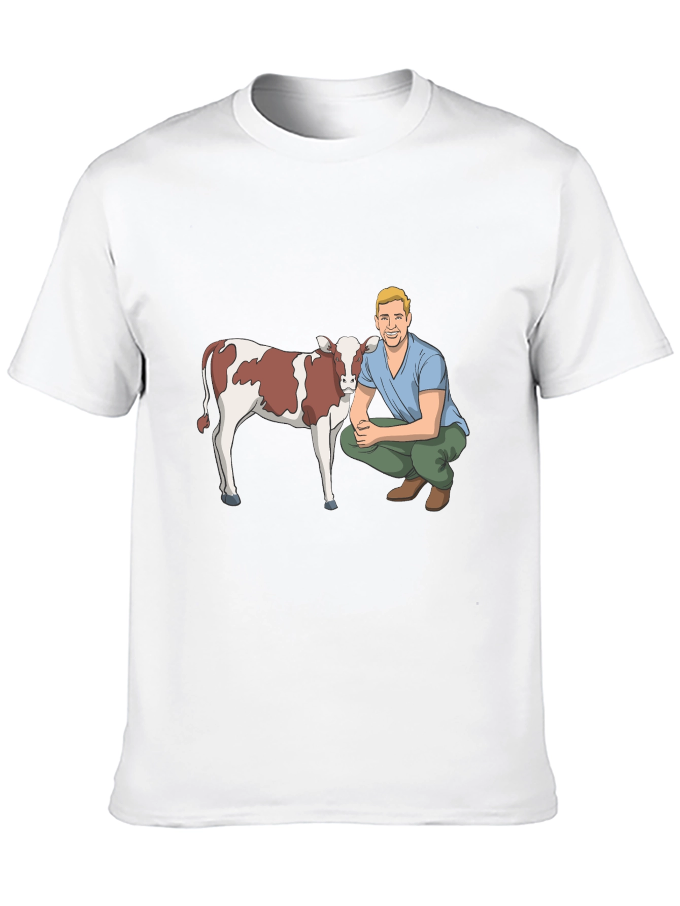 Cartoon Farmer & Cow Graphic T-Shirt