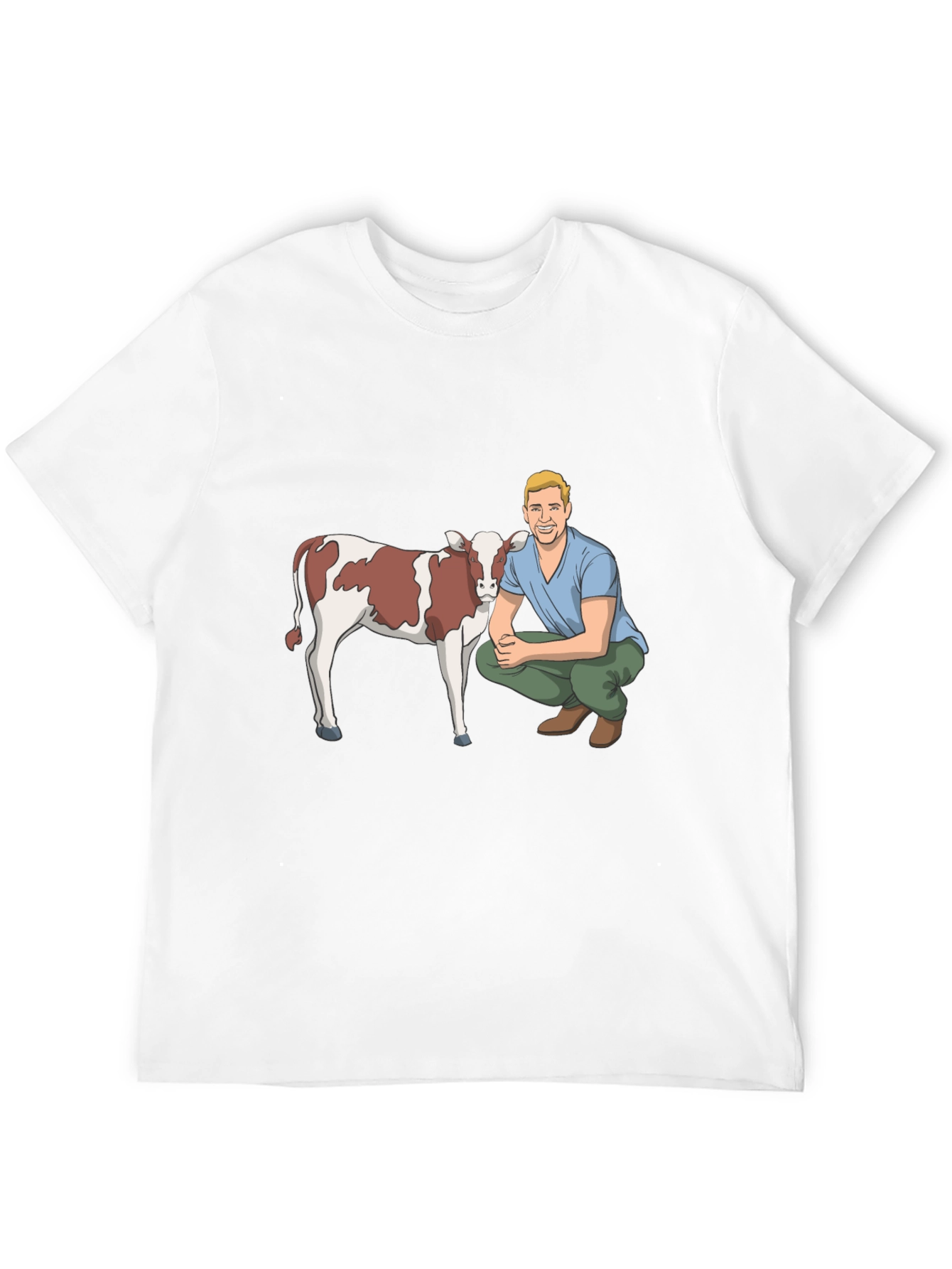 Cartoon Farmer & Cow Graphic T-Shirt