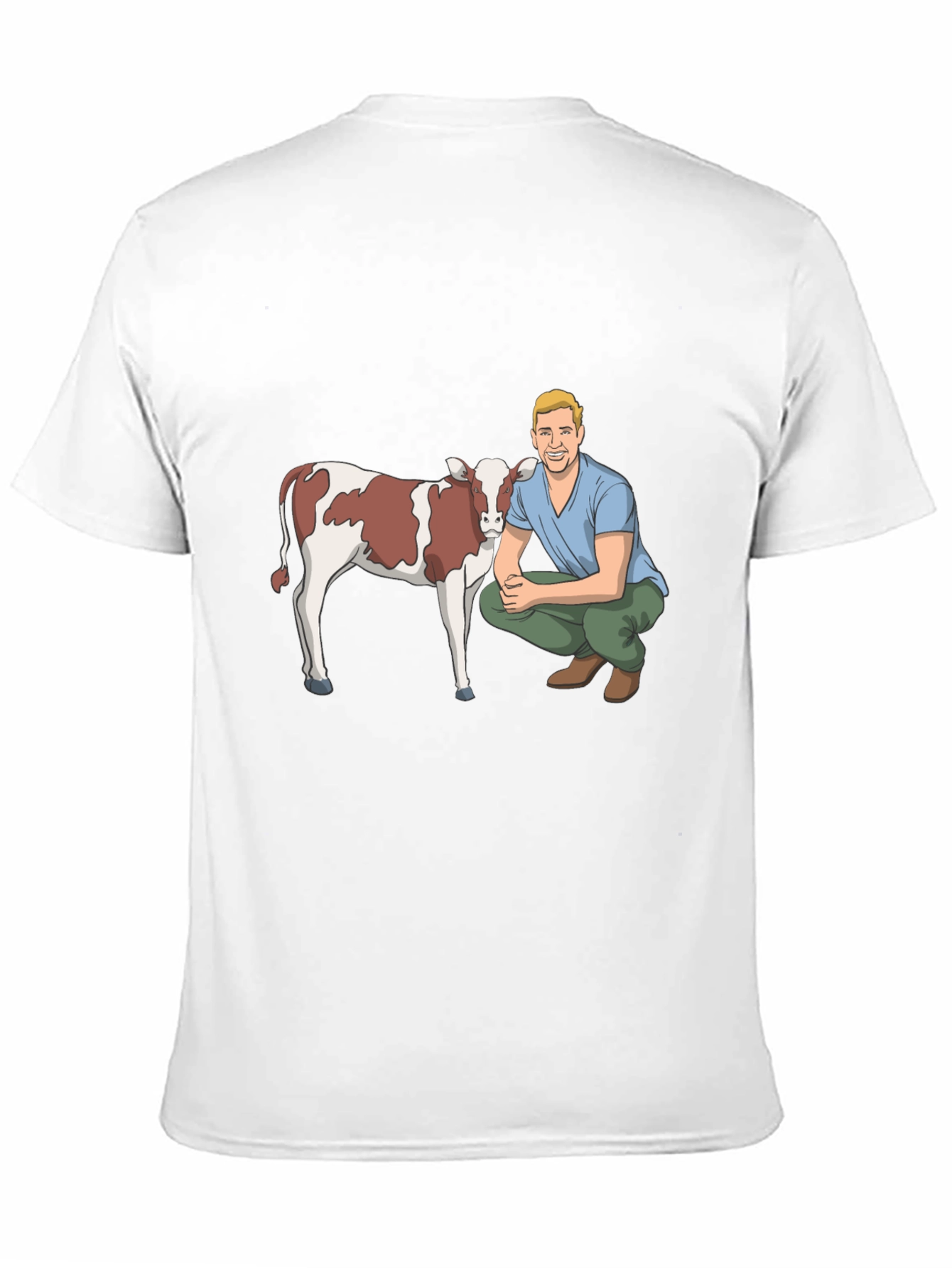 Cartoon Farmer & Cow Graphic T-Shirt